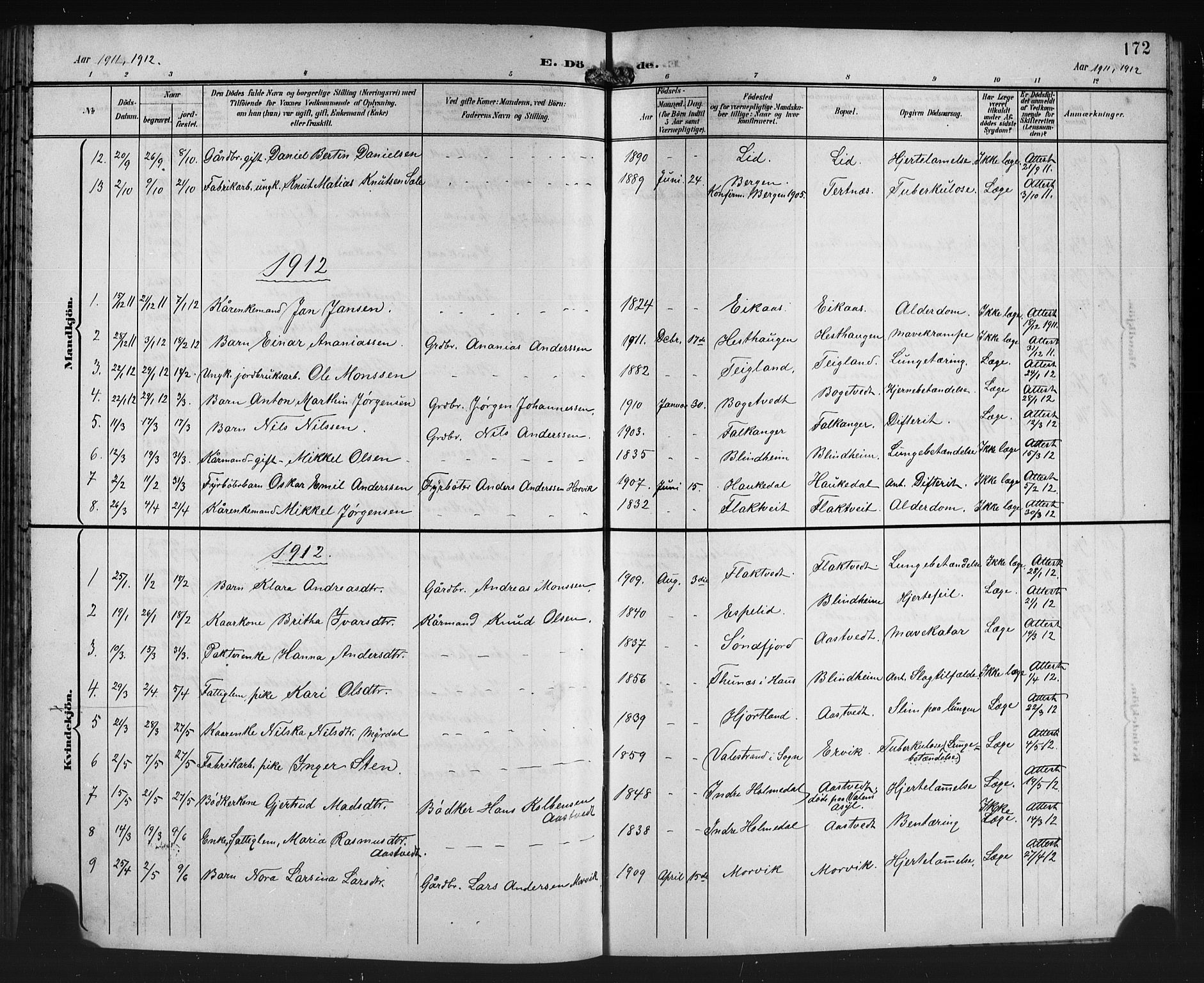 Åsane sokneprestembete, SAB/A-79401/H/Hab: Parish register (copy) no. A 3, 1899-1915, p. 172