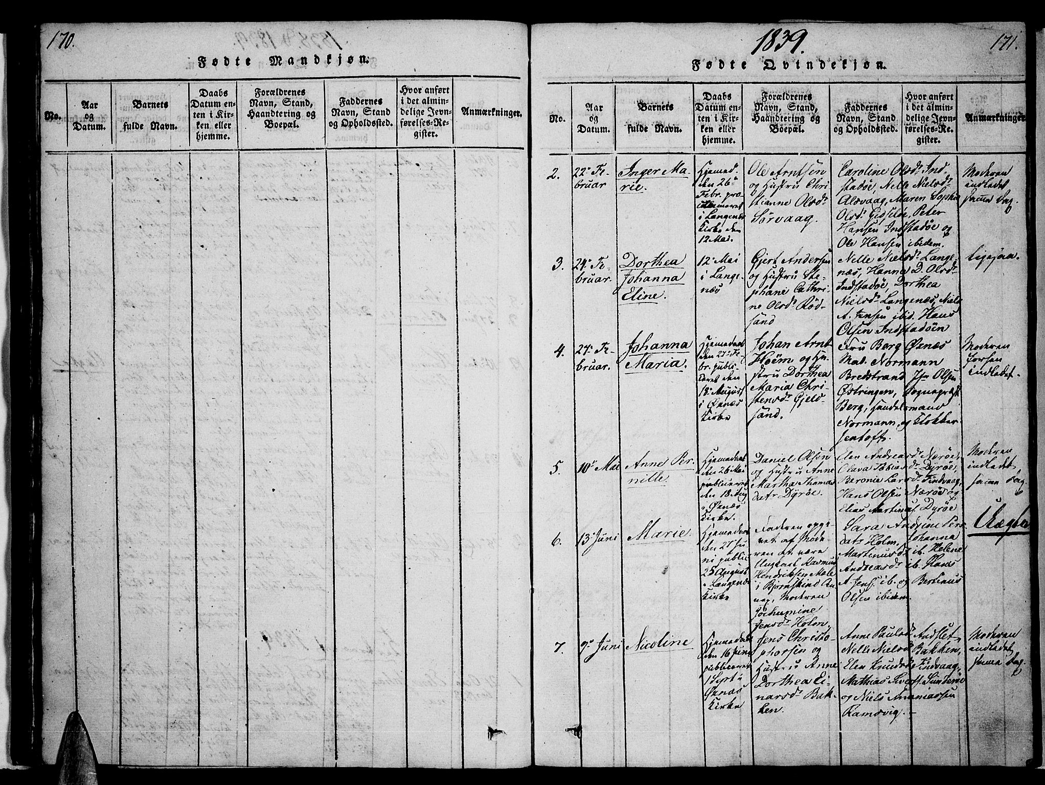 Ministerialprotokoller, klokkerbøker og fødselsregistre - Nordland, SAT/A-1459/893/L1331: Parish register (official) no. 893A04, 1820-1840, p. 170-171
