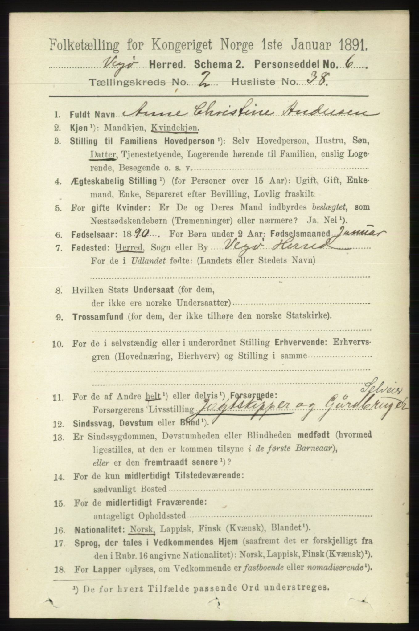 RA, 1891 census for 1815 Vega, 1891, p. 846