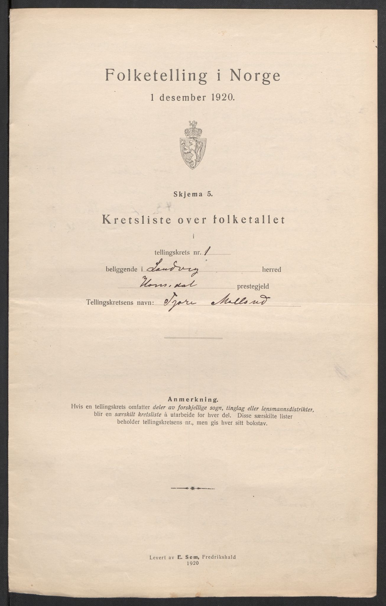 SAK, 1920 census for Landvik, 1920, p. 6