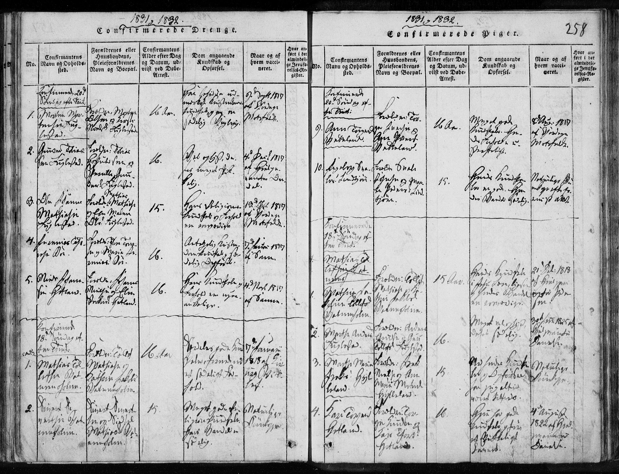 Eigersund sokneprestkontor, SAST/A-101807/S08/L0008: Parish register (official) no. A 8, 1816-1847, p. 258