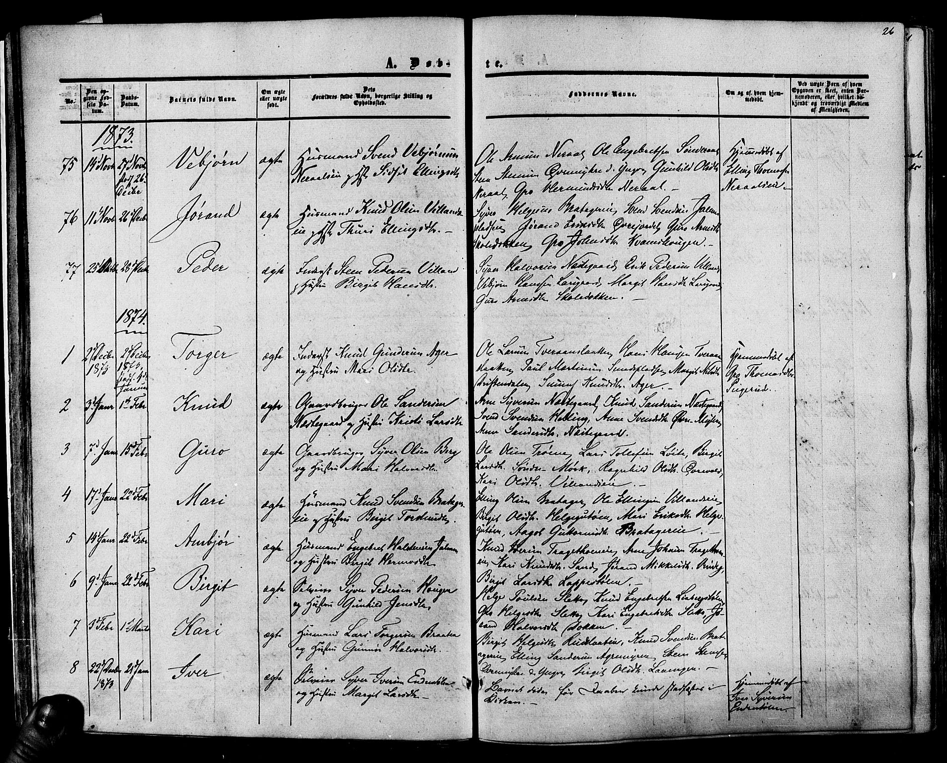 Hol kirkebøker, SAKO/A-227/F/Fa/L0002: Parish register (official) no. I 2, 1870-1886, p. 26