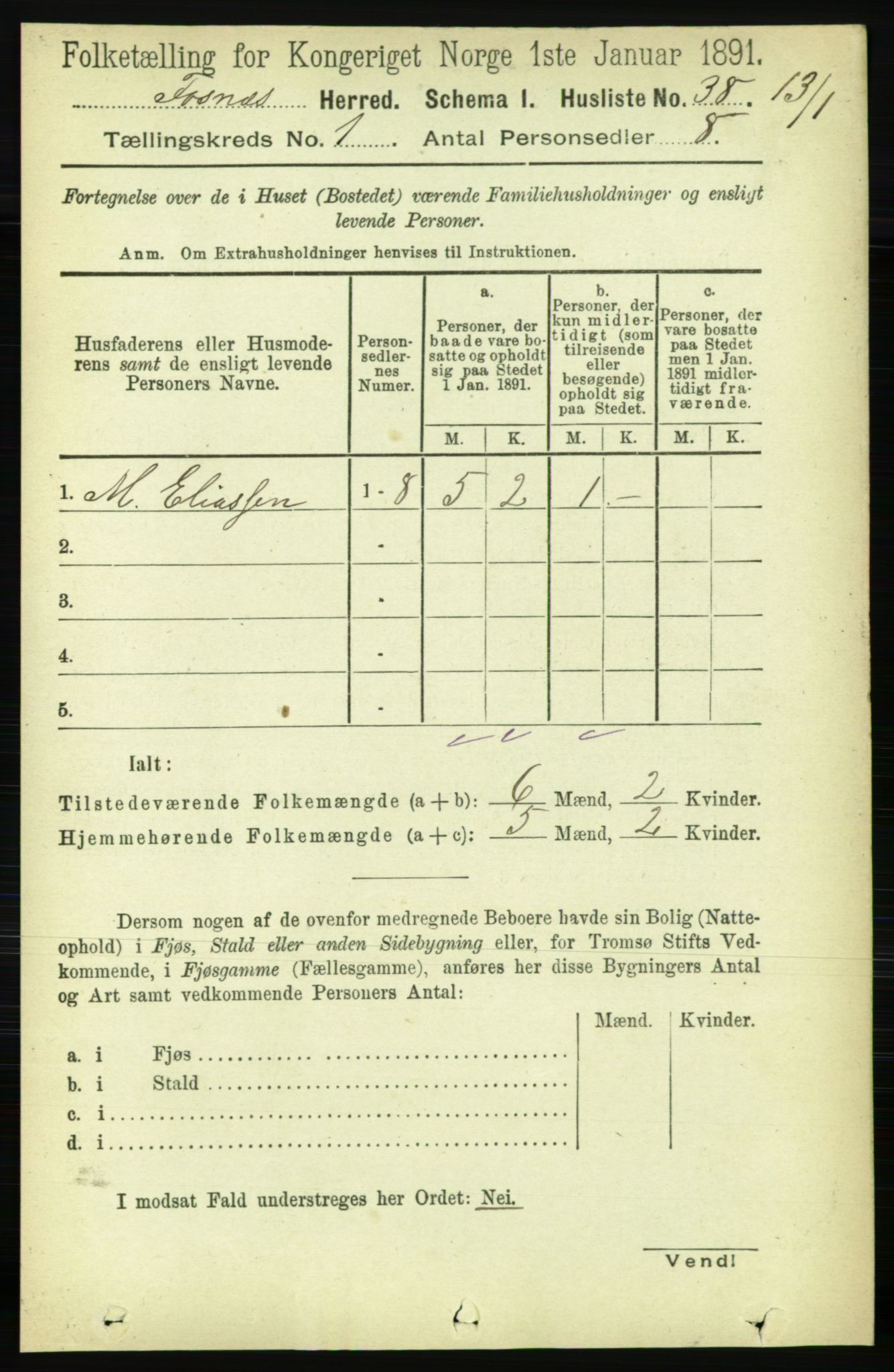 RA, 1891 census for 1748 Fosnes, 1891, p. 61