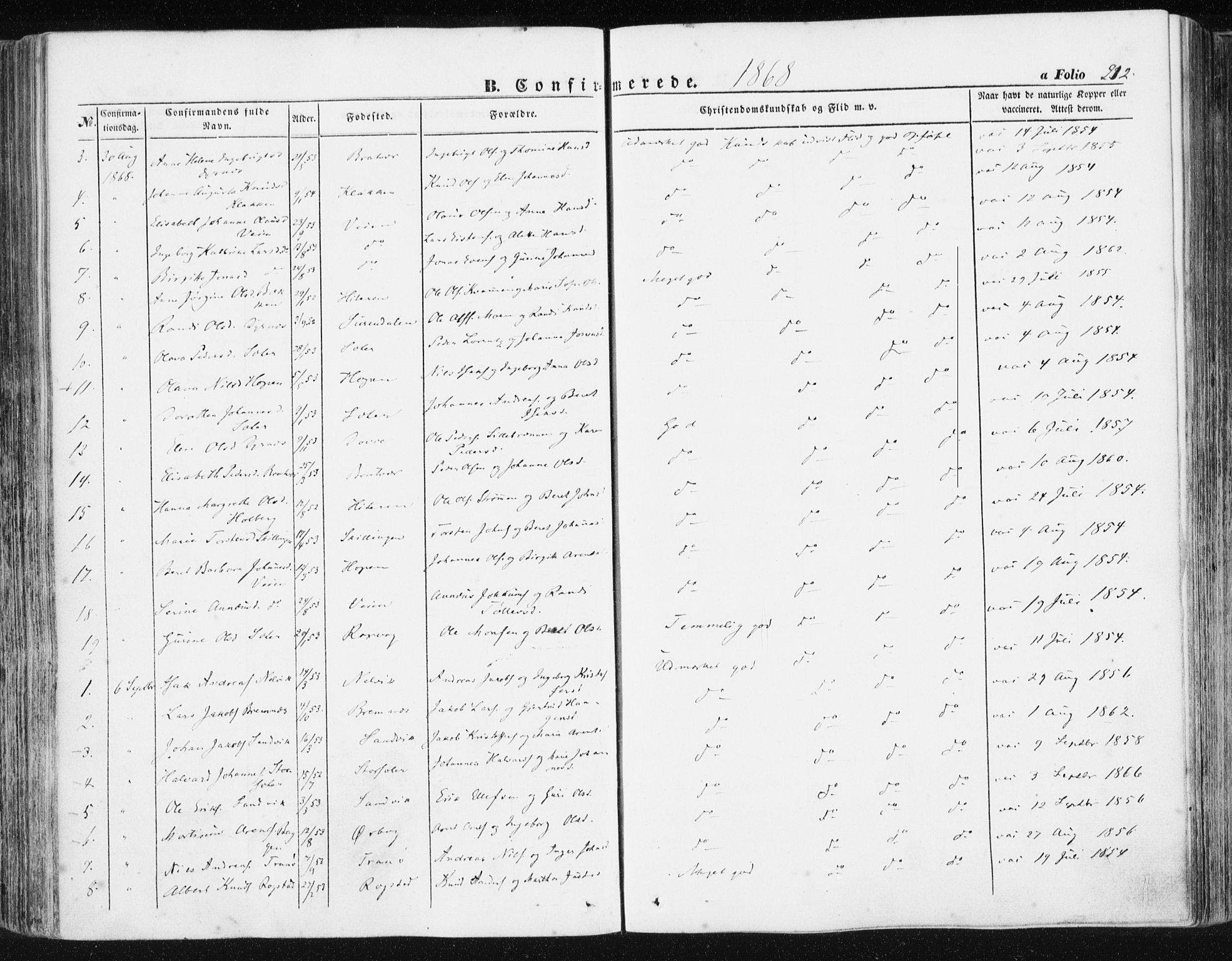 Ministerialprotokoller, klokkerbøker og fødselsregistre - Møre og Romsdal, AV/SAT-A-1454/581/L0937: Parish register (official) no. 581A05, 1853-1872, p. 212