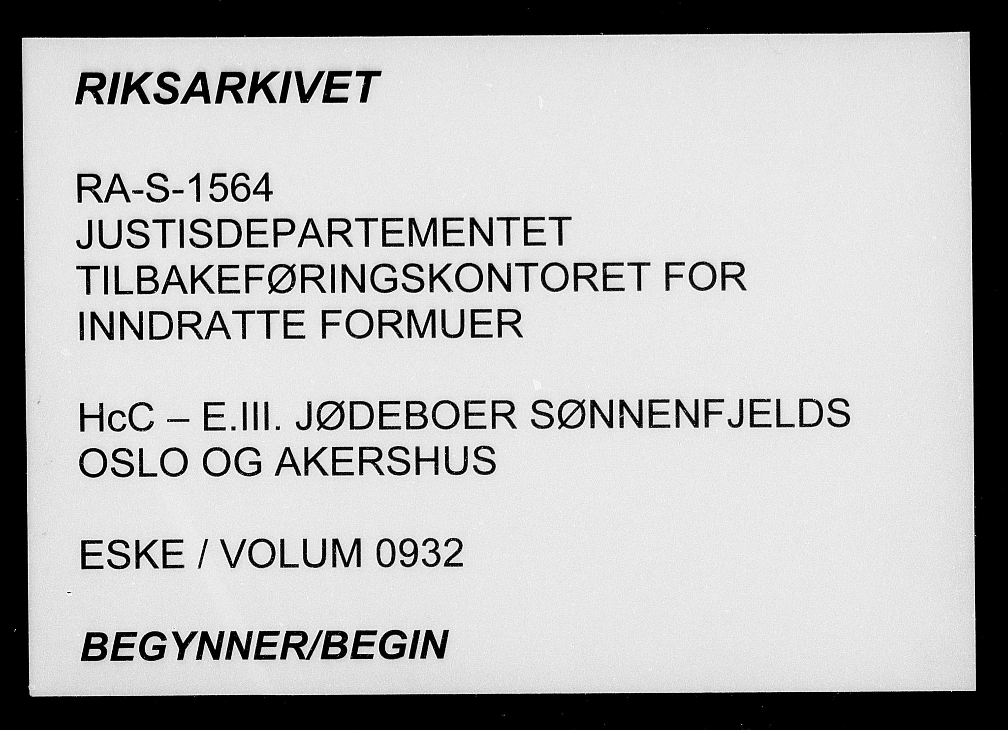 Justisdepartementet, Tilbakeføringskontoret for inndratte formuer, AV/RA-S-1564/H/Hc/Hcc/L0932: --, 1945-1947, p. 1