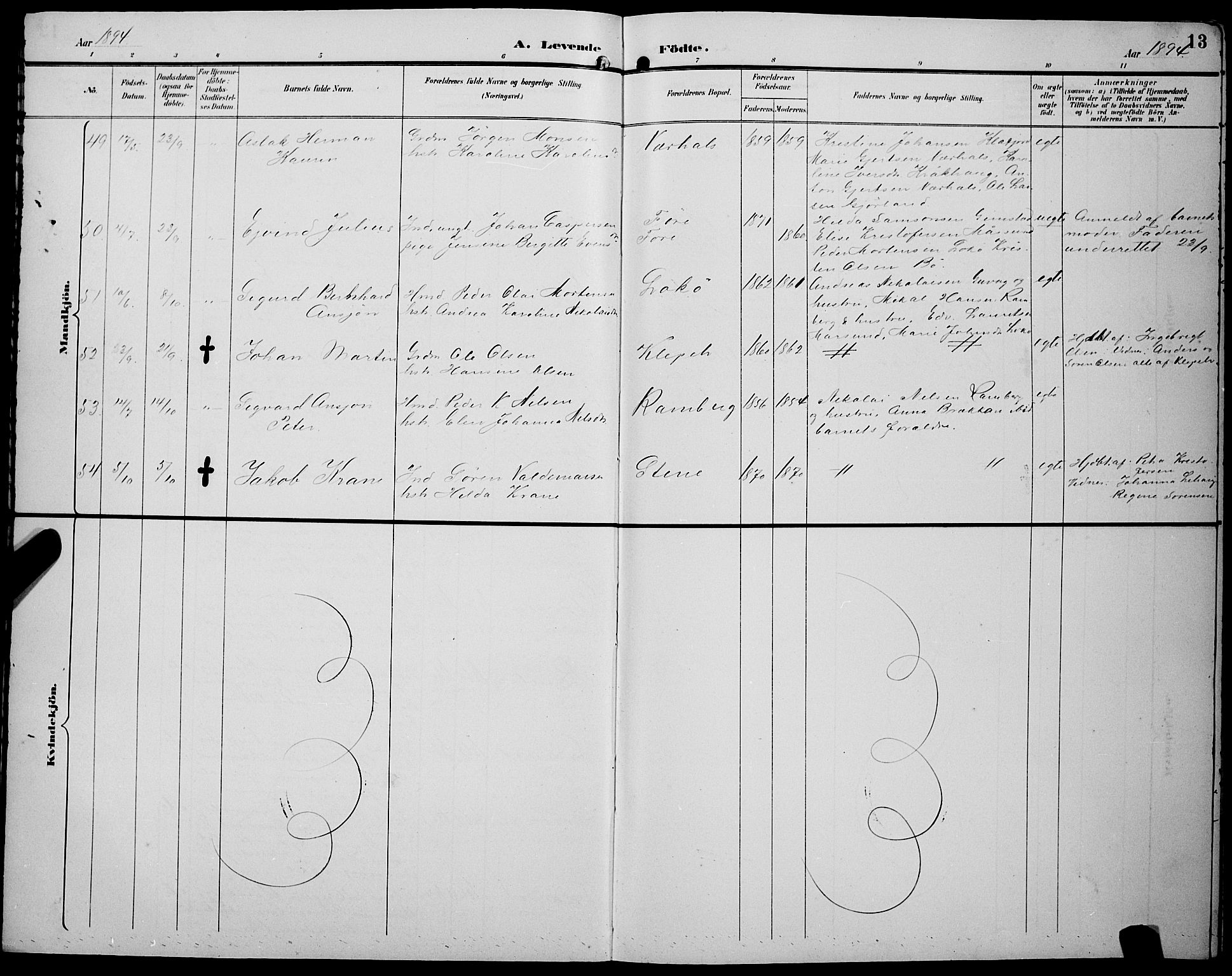 Ministerialprotokoller, klokkerbøker og fødselsregistre - Nordland, AV/SAT-A-1459/891/L1316: Parish register (copy) no. 891C05, 1894-1898, p. 13