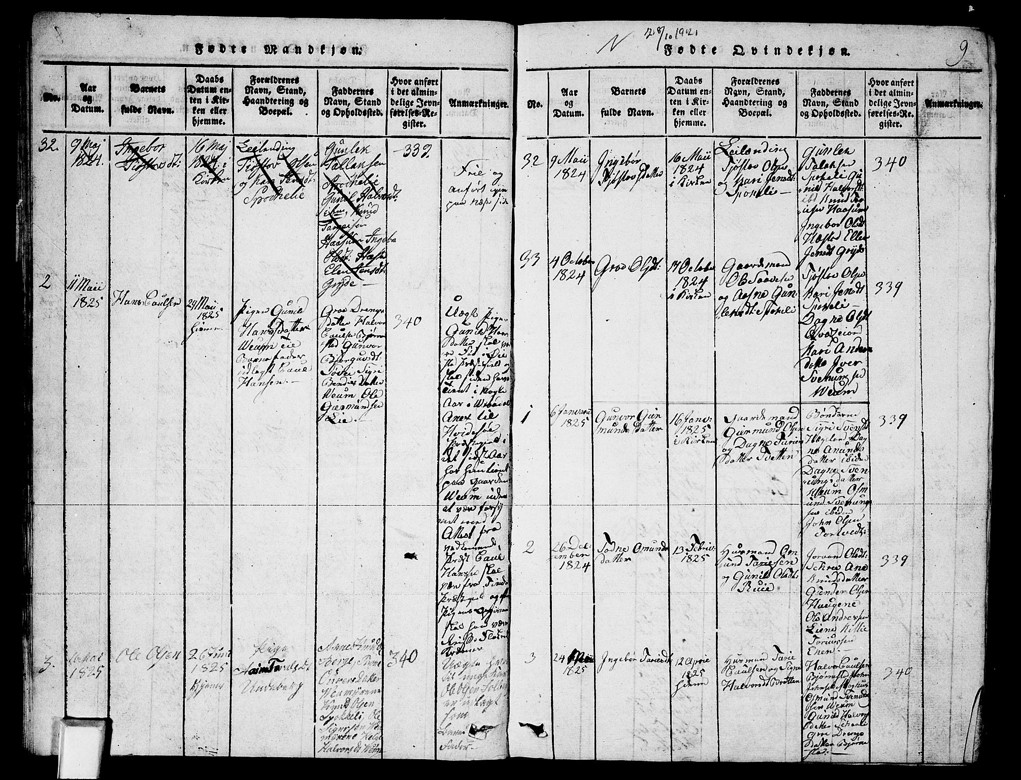 Fyresdal kirkebøker, SAKO/A-263/G/Ga/L0003: Parish register (copy) no. I 3, 1815-1863, p. 9