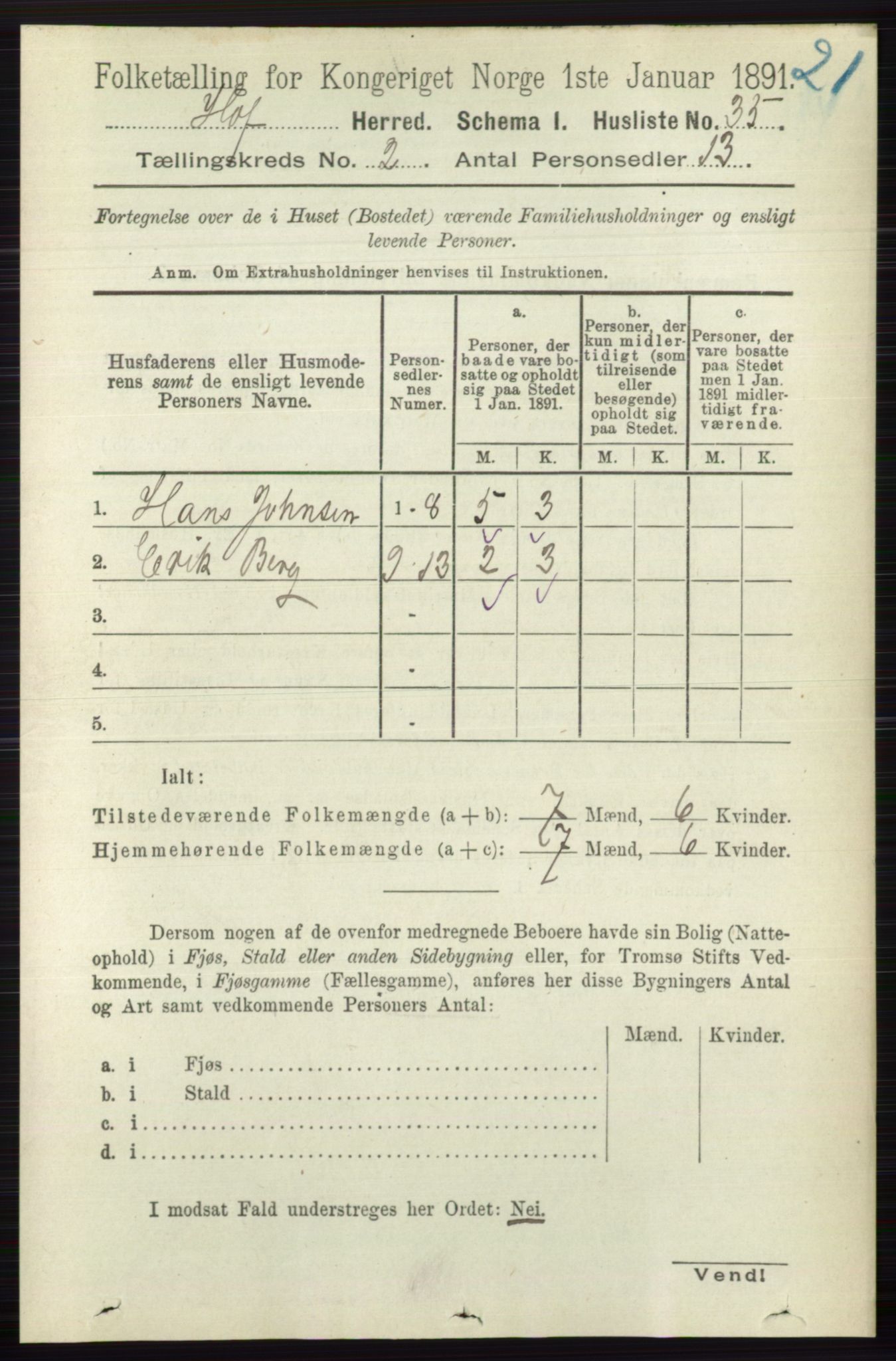 RA, 1891 census for 0714 Hof, 1891, p. 432