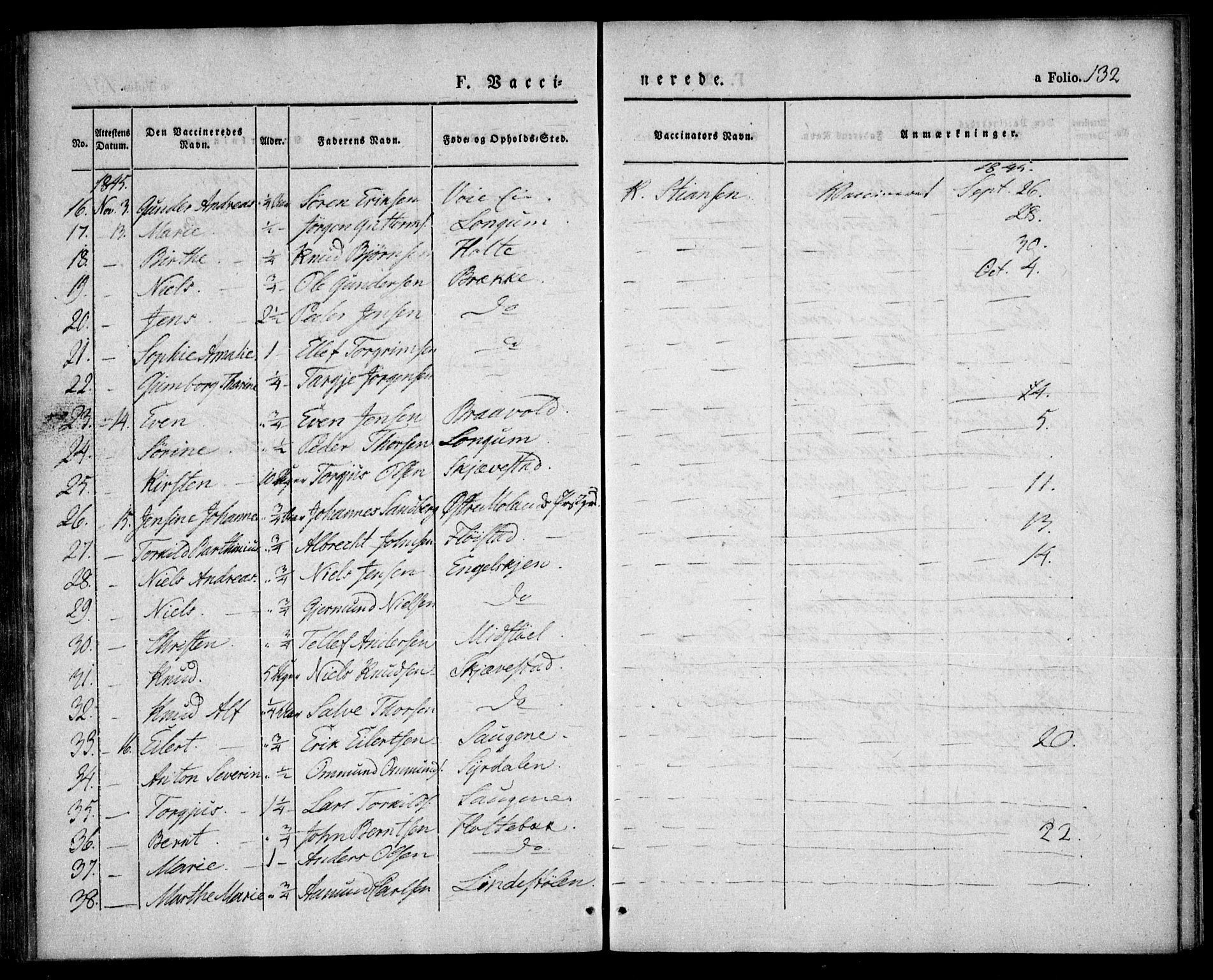 Austre Moland sokneprestkontor, SAK/1111-0001/F/Fa/Faa/L0006: Parish register (official) no. A 6, 1837-1846, p. 132