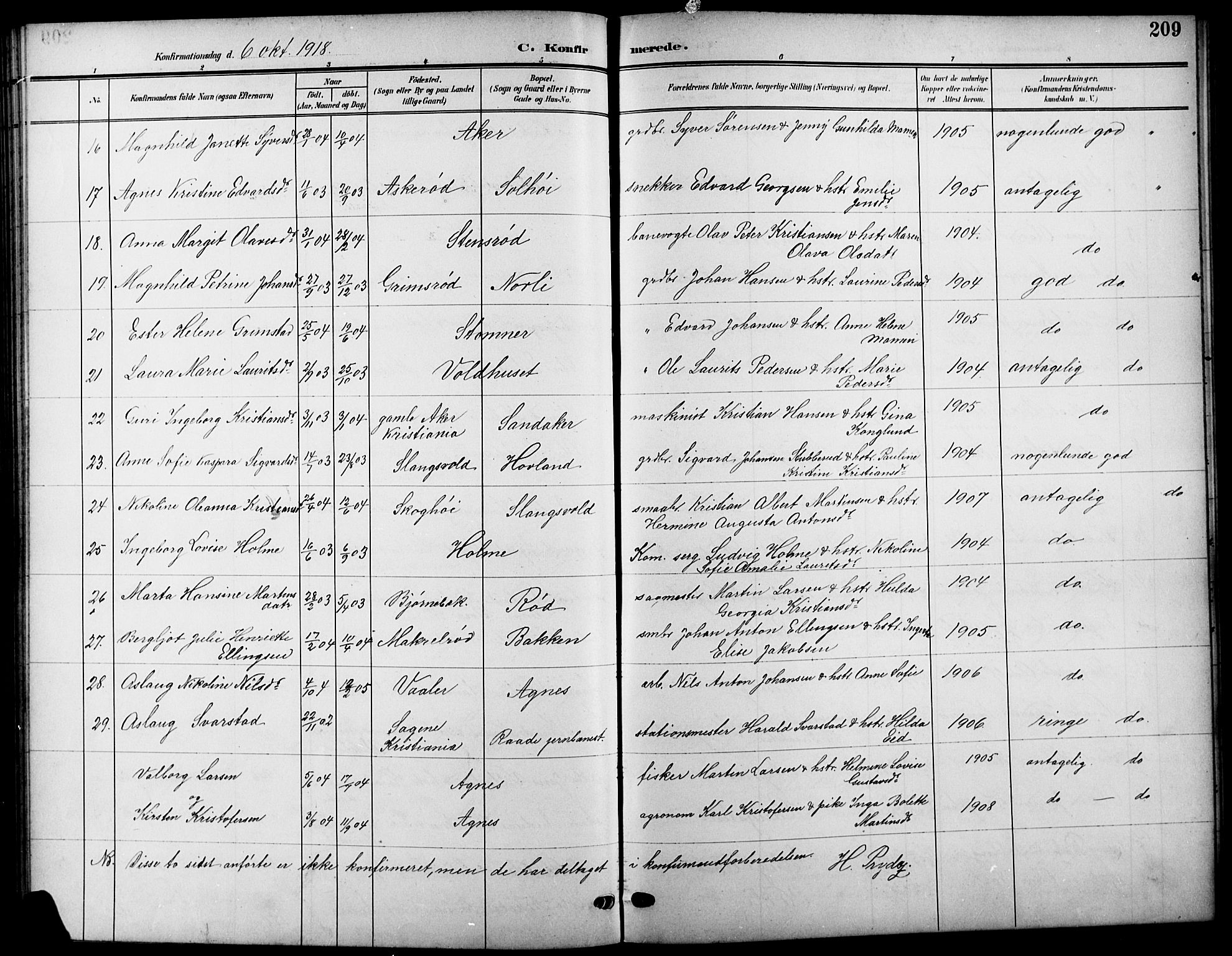 Råde prestekontor kirkebøker, AV/SAO-A-2009/G/Ga/L0001: Parish register (copy) no. 1, 1903-1925, p. 209