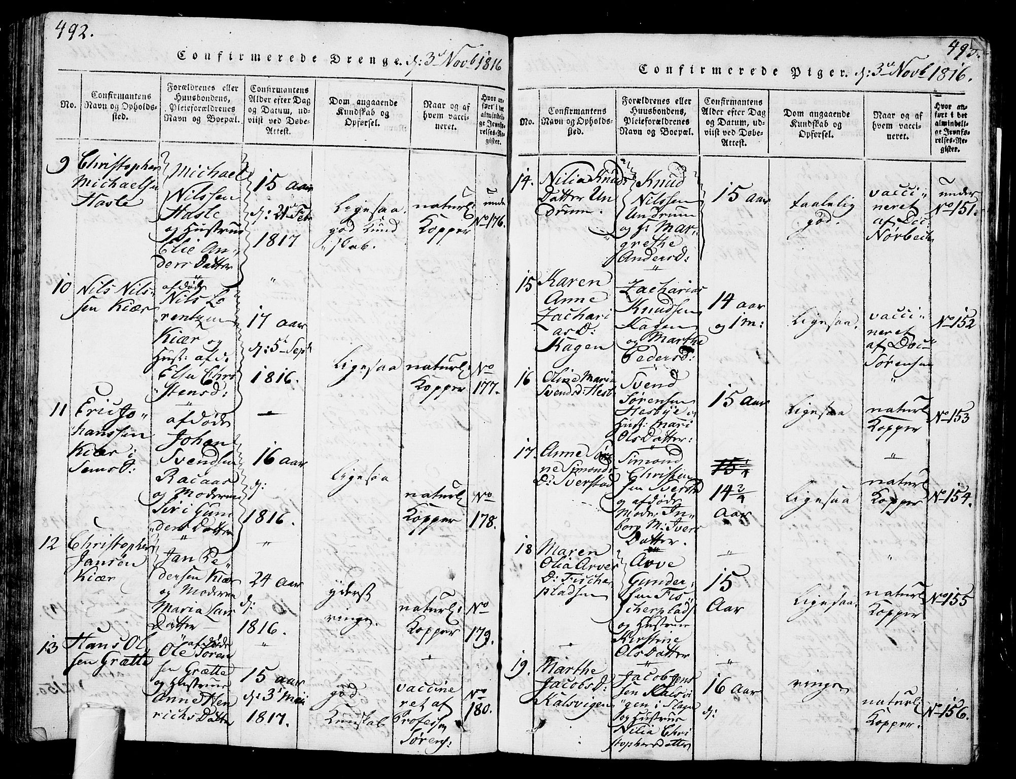 Sem kirkebøker, AV/SAKO-A-5/G/Ga/L0001: Parish register (copy) no. I 1, 1814-1825, p. 492-493