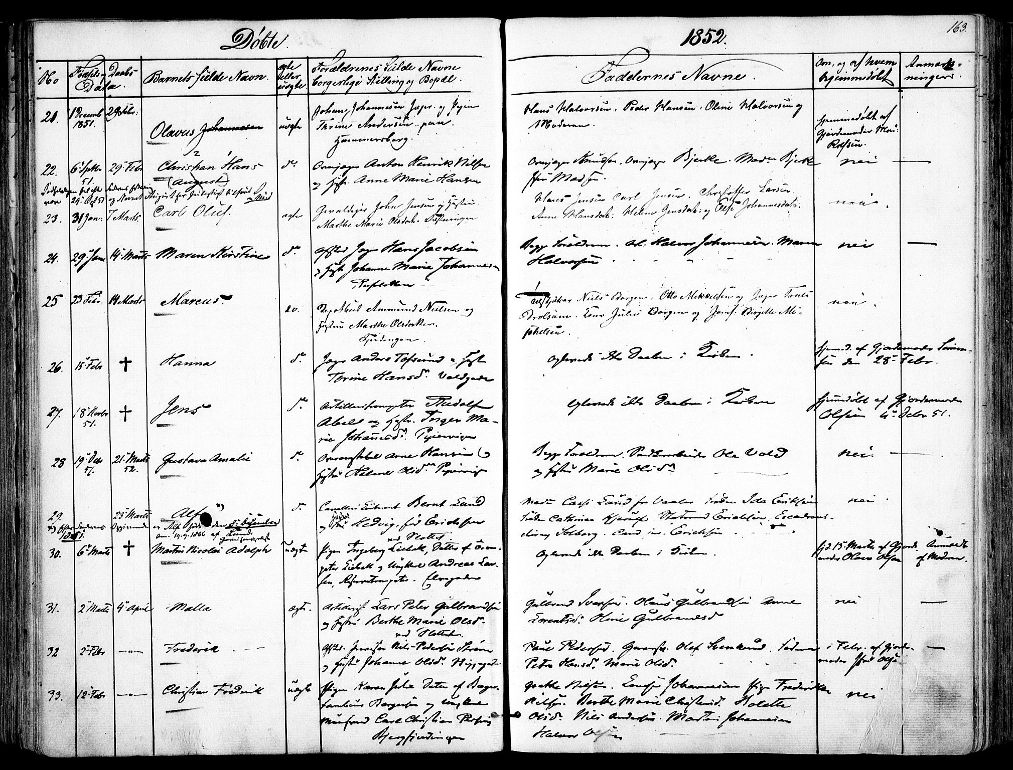 Garnisonsmenigheten Kirkebøker, SAO/A-10846/F/Fa/L0008: Parish register (official) no. 8, 1842-1859, p. 163