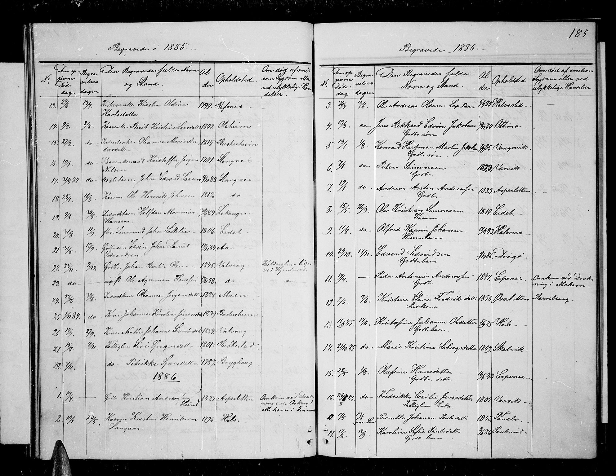 Tranøy sokneprestkontor, SATØ/S-1313/I/Ia/Iab/L0003klokker: Parish register (copy) no. 3, 1861-1887, p. 185