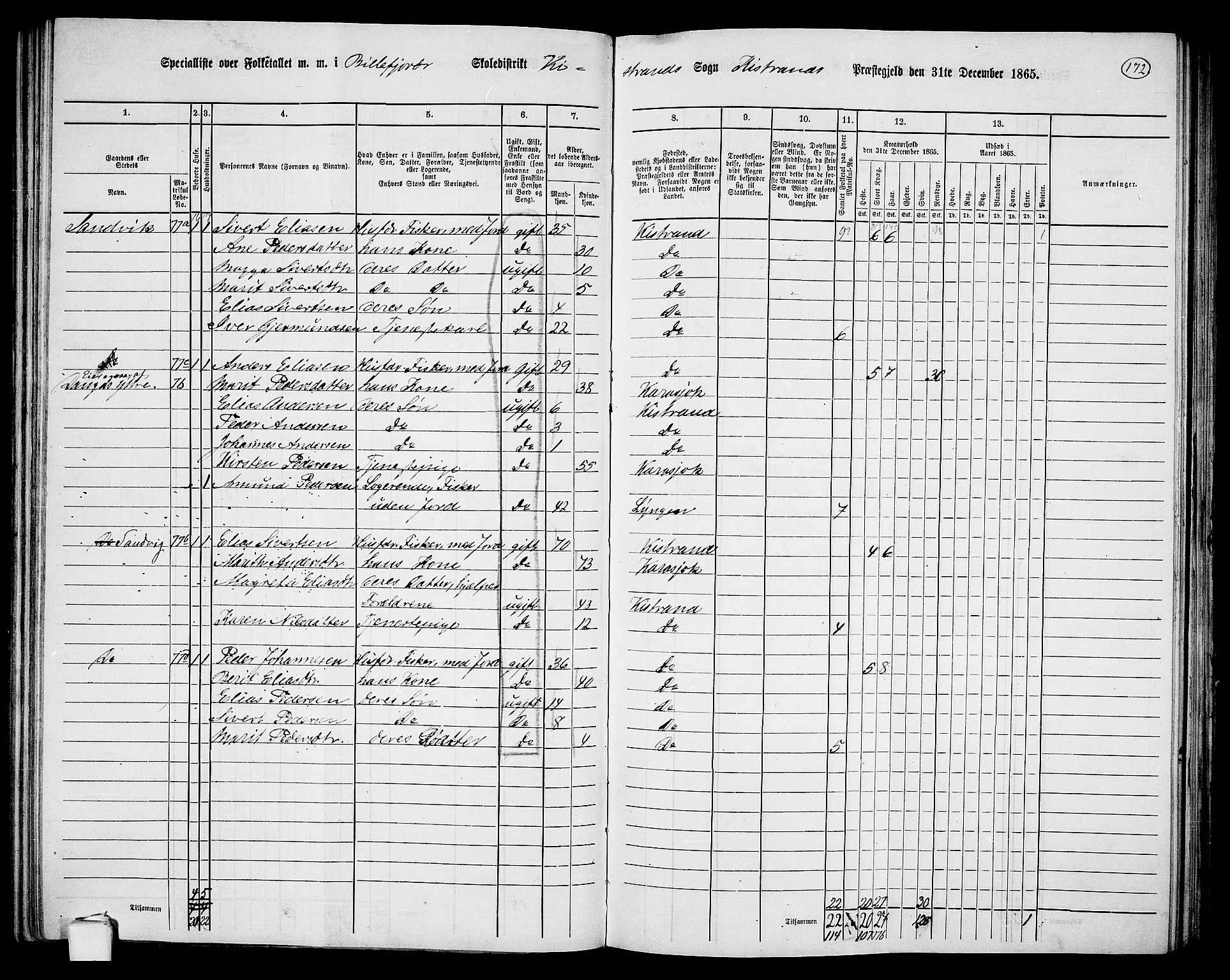 RA, 1865 census for Kistrand, 1865, p. 23