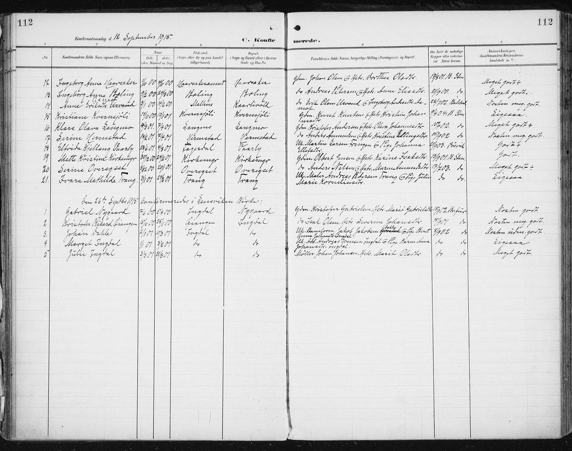 Ministerialprotokoller, klokkerbøker og fødselsregistre - Sør-Trøndelag, AV/SAT-A-1456/646/L0616: Parish register (official) no. 646A14, 1900-1918, p. 112