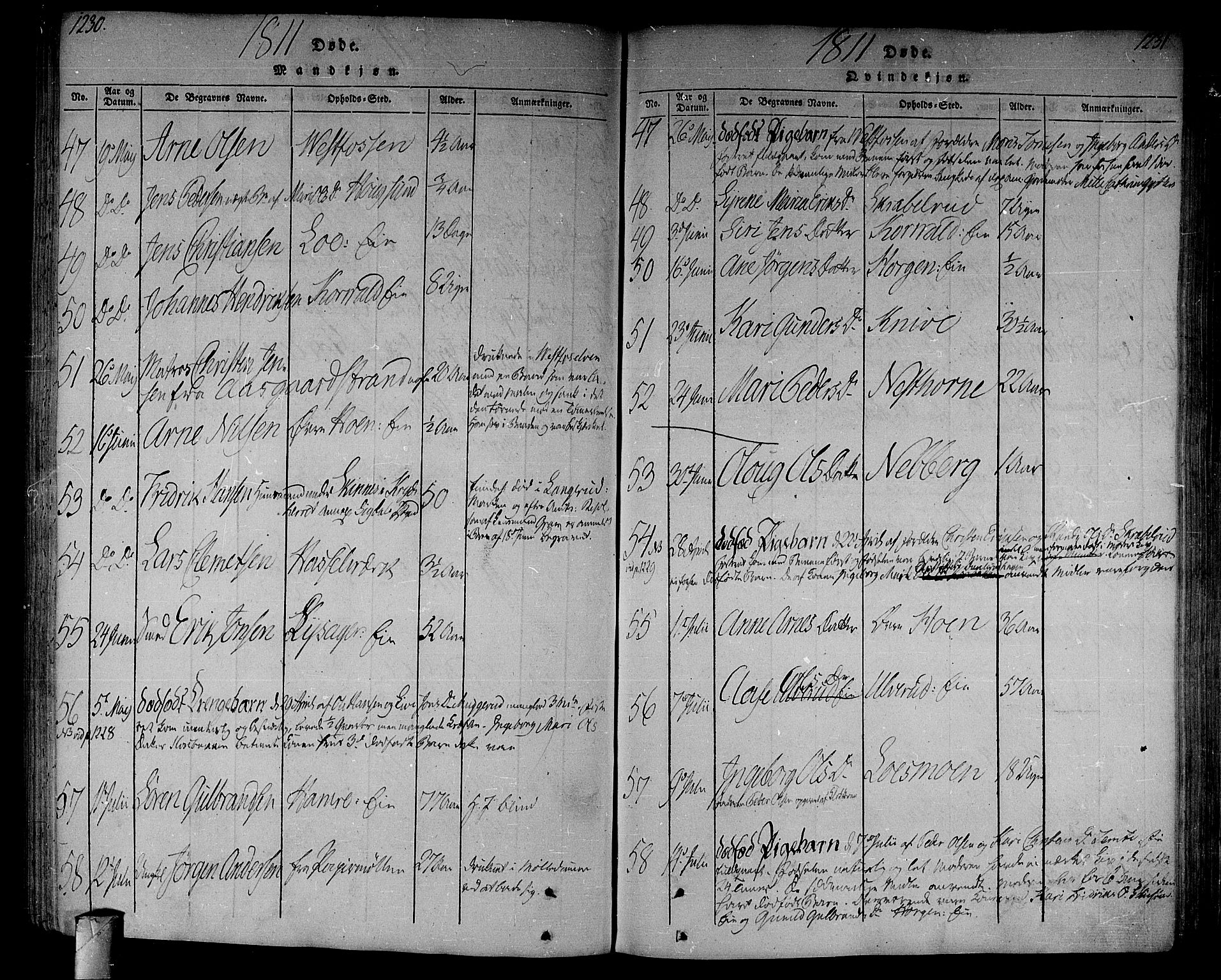 Eiker kirkebøker, AV/SAKO-A-4/F/Fa/L0010: Parish register (official) no. I 10, 1806-1815, p. 1230-1231