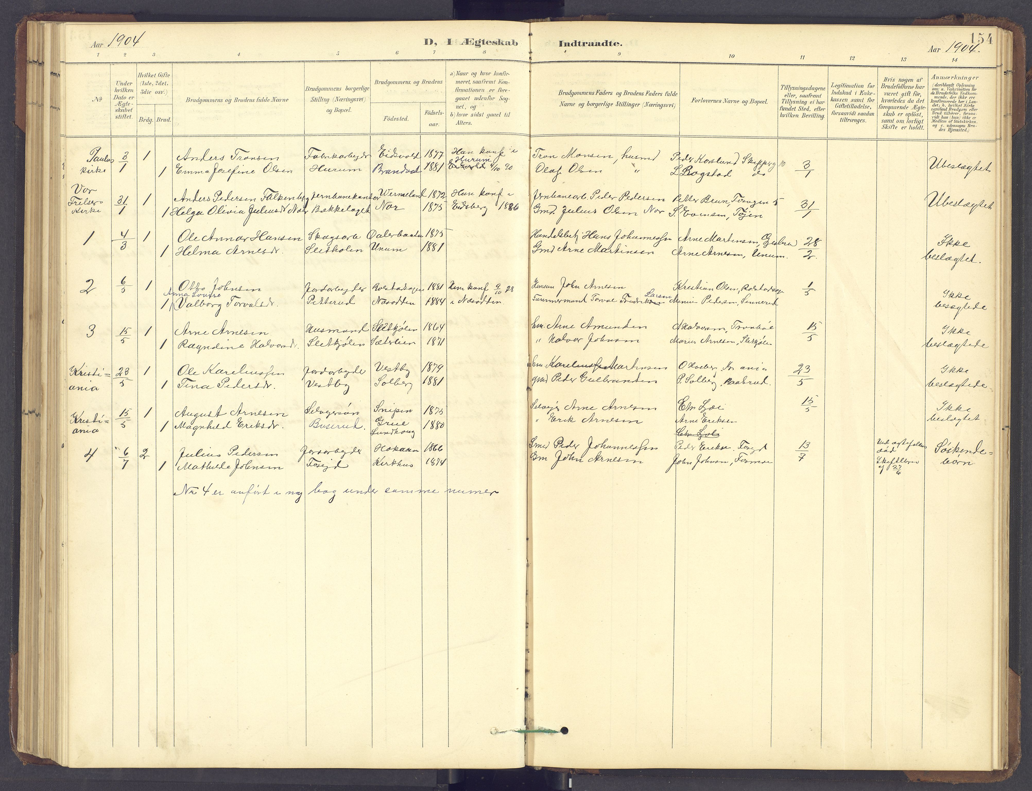 Brandval prestekontor, SAH/PREST-034/H/Ha/Hab/L0002: Parish register (copy) no. 2, 1895-1904, p. 154