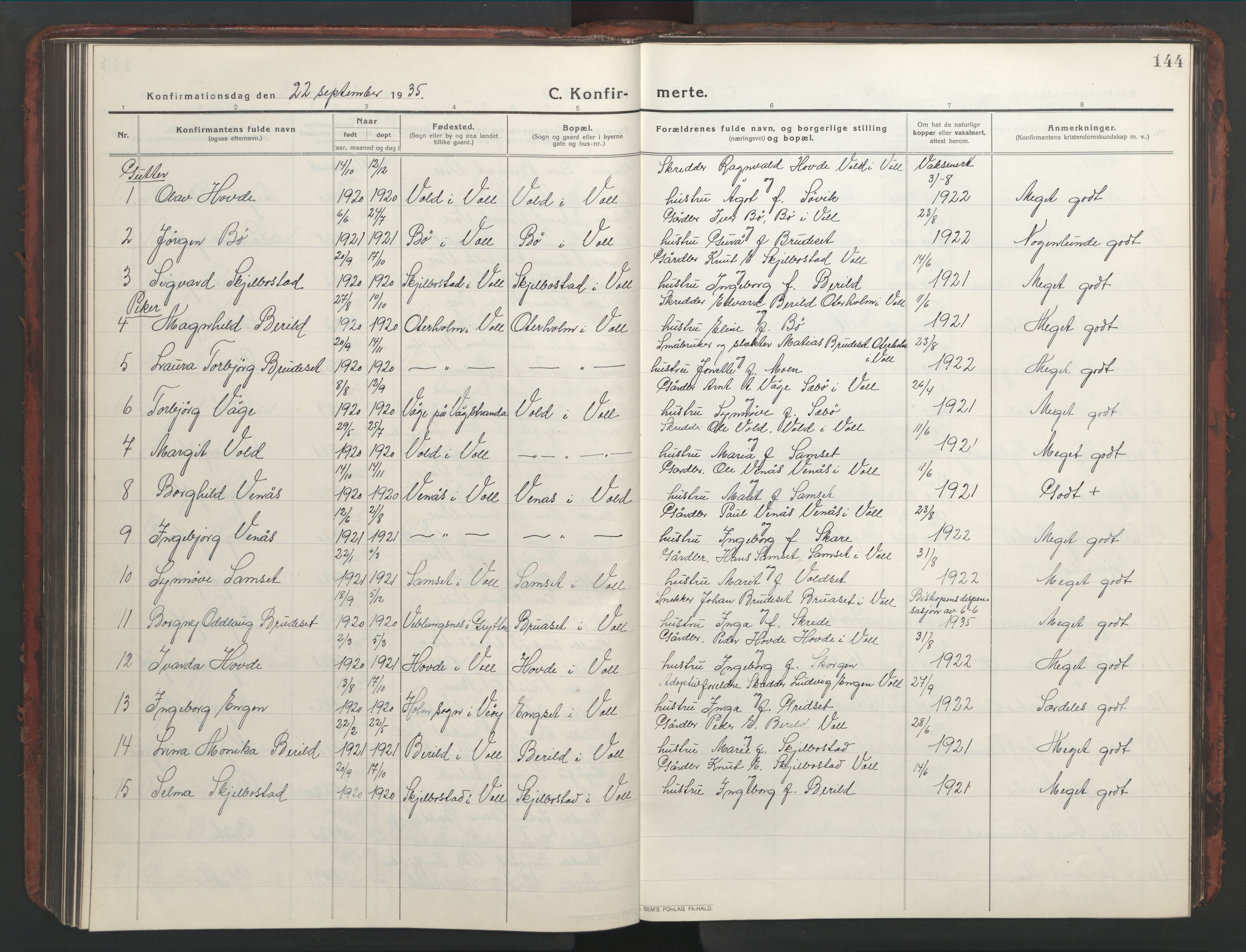 Ministerialprotokoller, klokkerbøker og fødselsregistre - Møre og Romsdal, AV/SAT-A-1454/543/L0565: Parish register (copy) no. 543C03, 1916-1955, p. 144