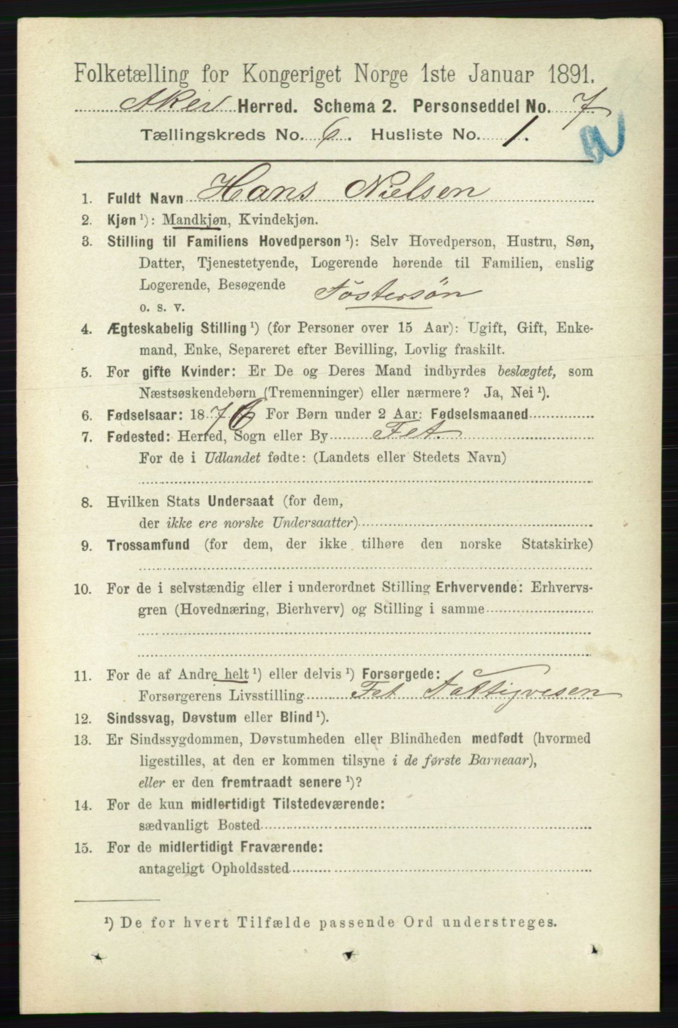 RA, 1891 census for 0218 Aker, 1891, p. 5518