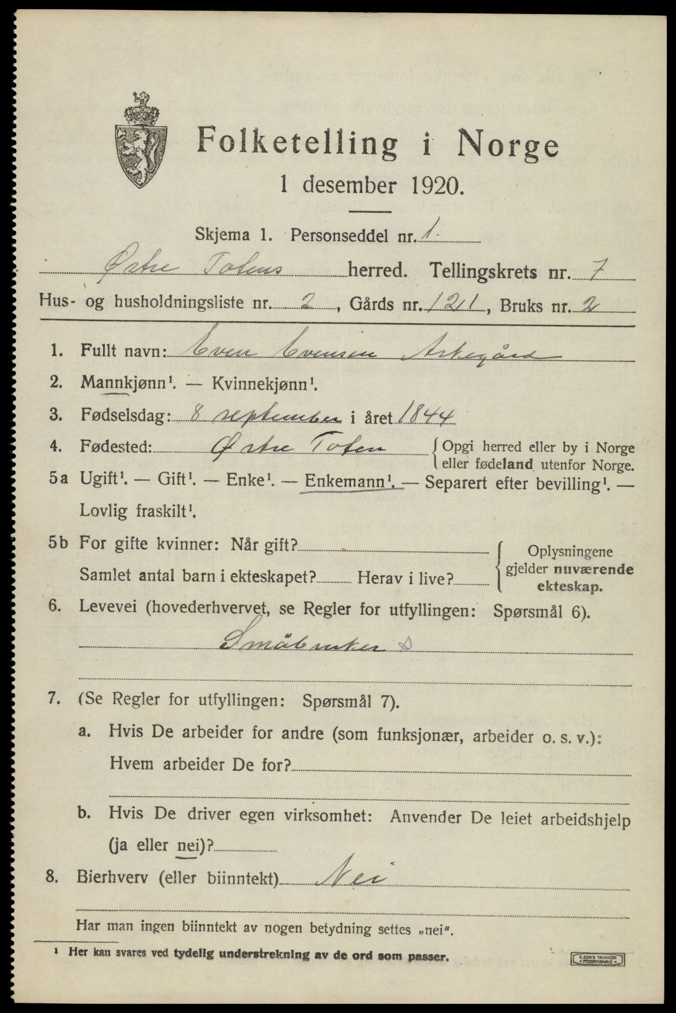 SAH, 1920 census for Østre Toten, 1920, p. 14998