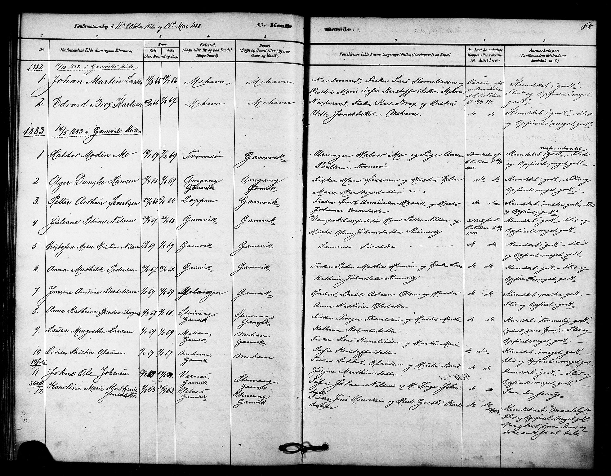 Tana sokneprestkontor, SATØ/S-1334/H/Ha/L0003kirke: Parish register (official) no. 3, 1878-1892, p. 68