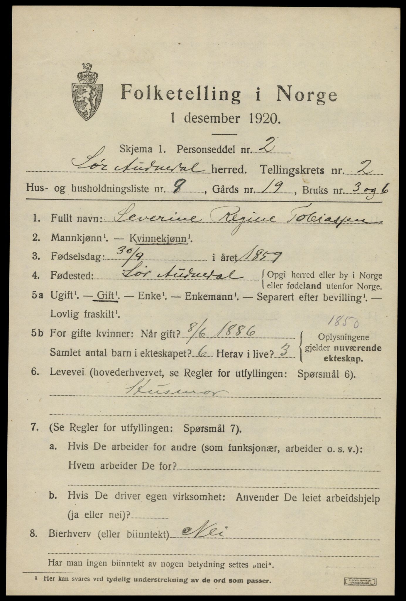 SAK, 1920 census for Sør-Audnedal, 1920, p. 1641