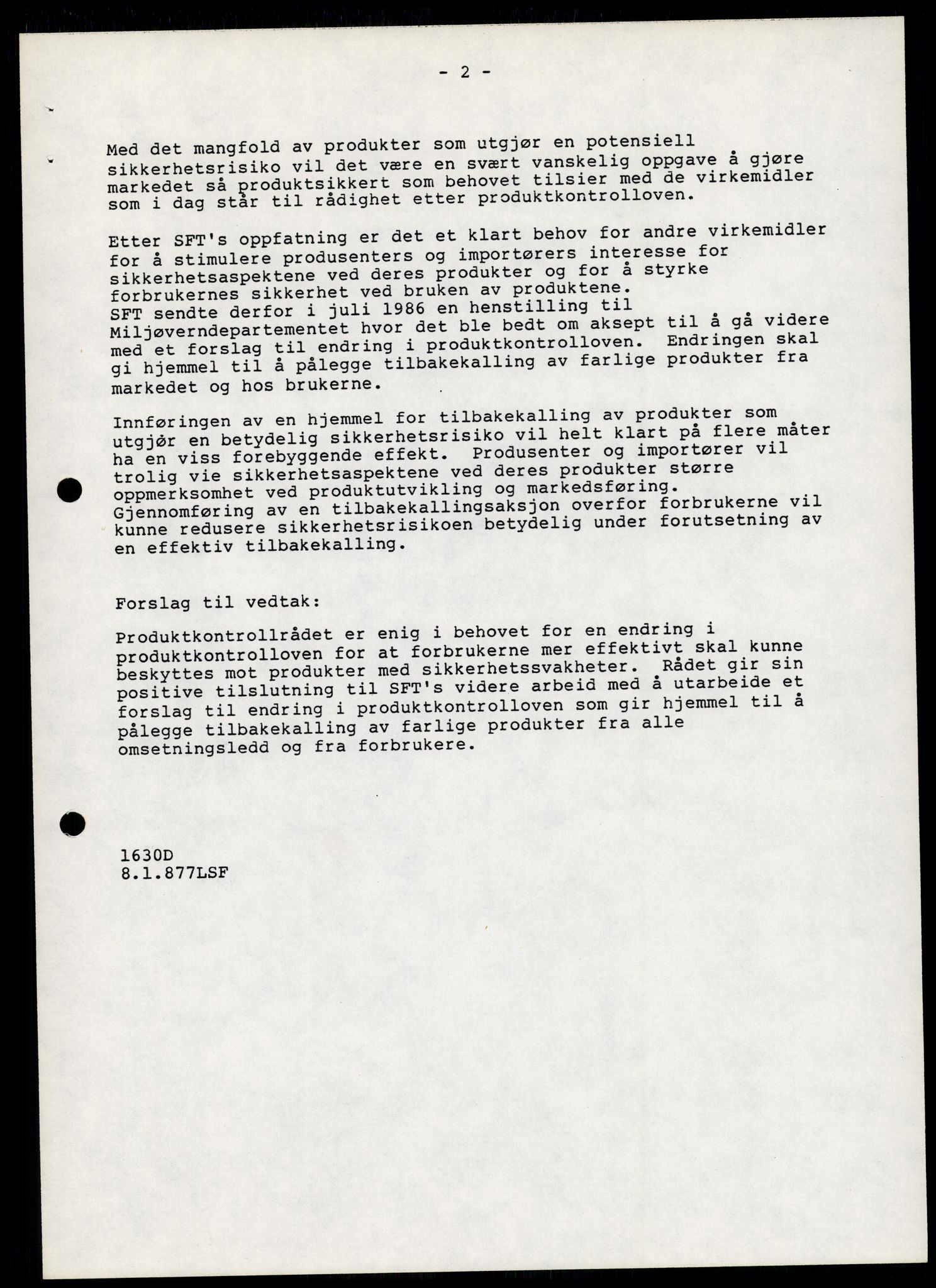 Statens forurensningstilsyn, hovedkontoret, AV/RA-S-4136/1/A/Ab/L0013: Produktkontrollrådet - Innkalling og referater, 1987