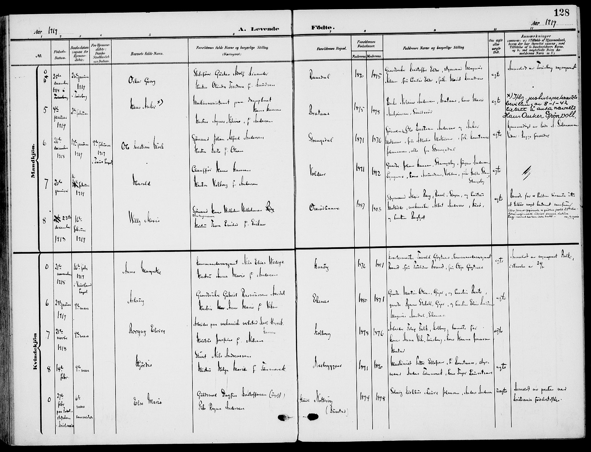 Nøtterøy kirkebøker, AV/SAKO-A-354/F/Fa/L0010: Parish register (official) no. I 10, 1908-1919, p. 128