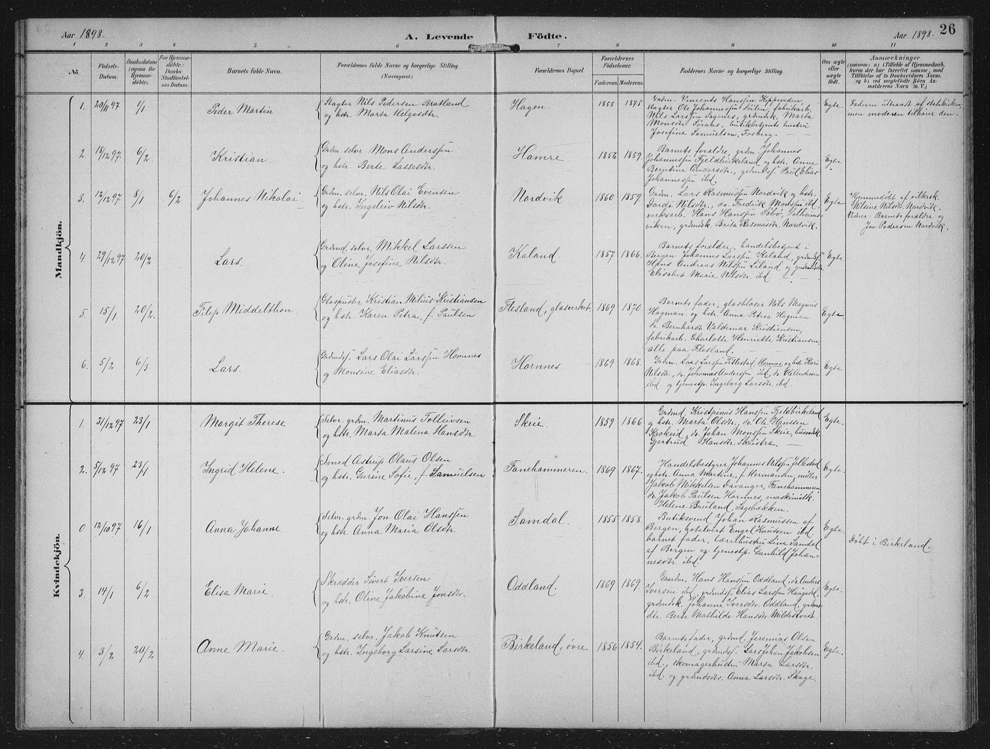 Fana Sokneprestembete, SAB/A-75101/H/Hab/Haba/L0003: Parish register (copy) no. A 3, 1895-1902, p. 26