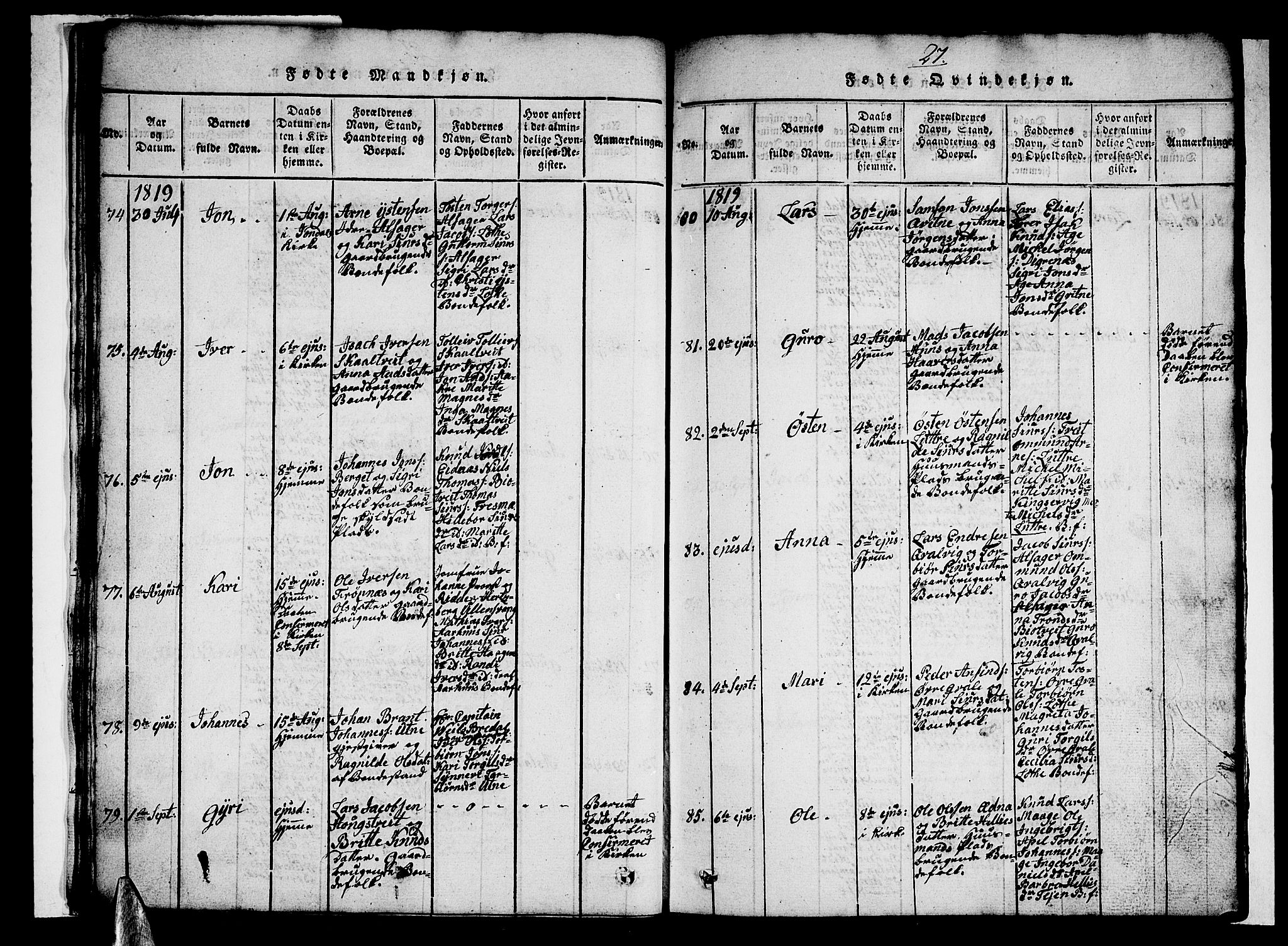 Ullensvang sokneprestembete, AV/SAB-A-78701/H/Hab: Parish register (copy) no. A 3, 1817-1825, p. 27