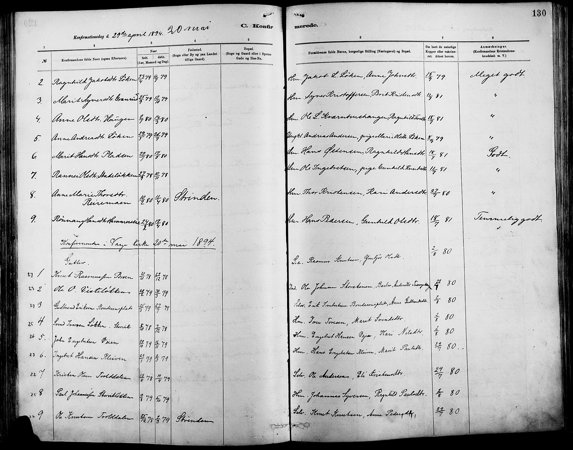 Vågå prestekontor, AV/SAH-PREST-076/H/Ha/Haa/L0009: Parish register (official) no. 9, 1886-1904, p. 130