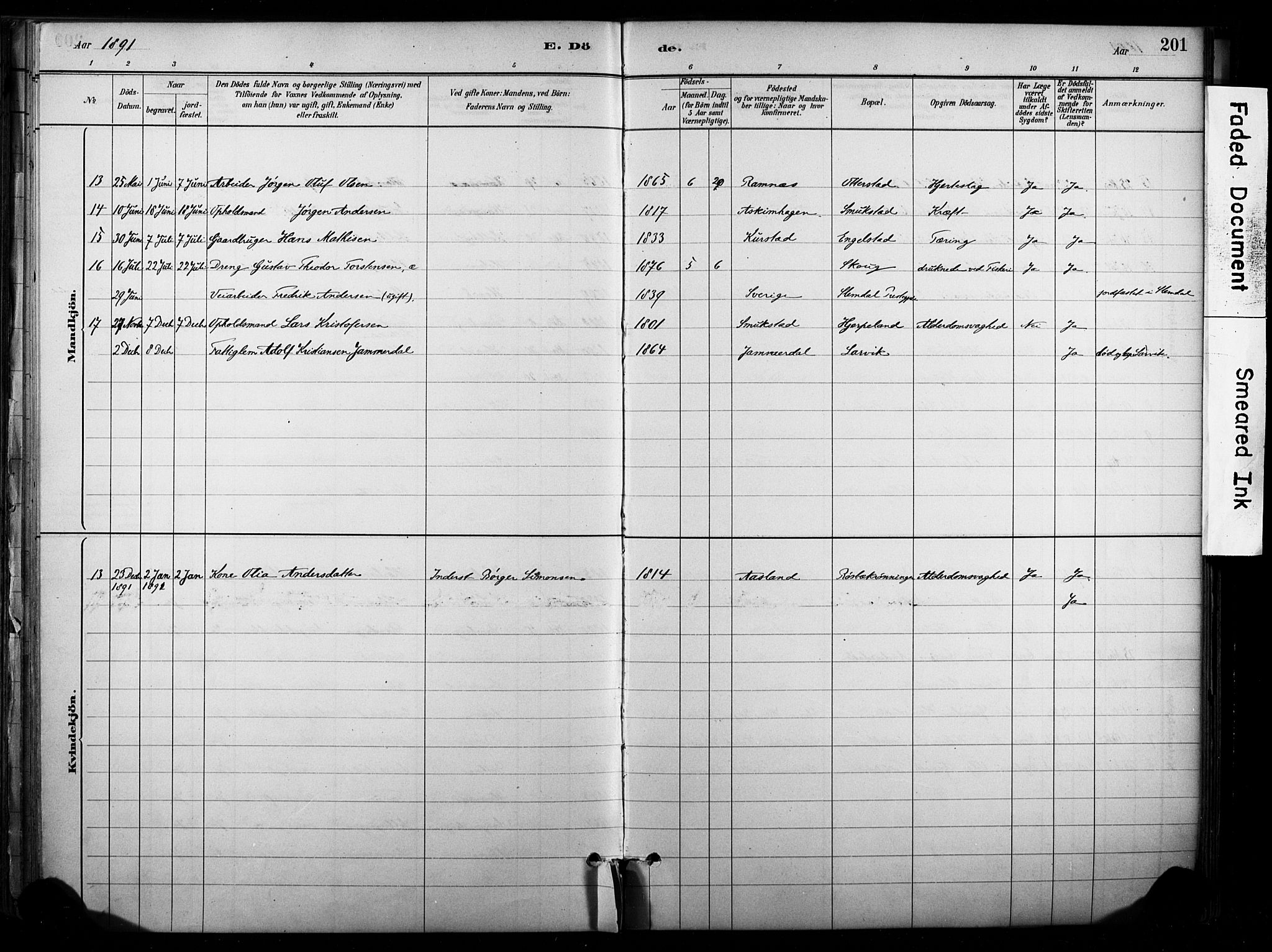 Lardal kirkebøker, SAKO/A-350/F/Fb/L0001: Parish register (official) no. II 1, 1881-1911, p. 201