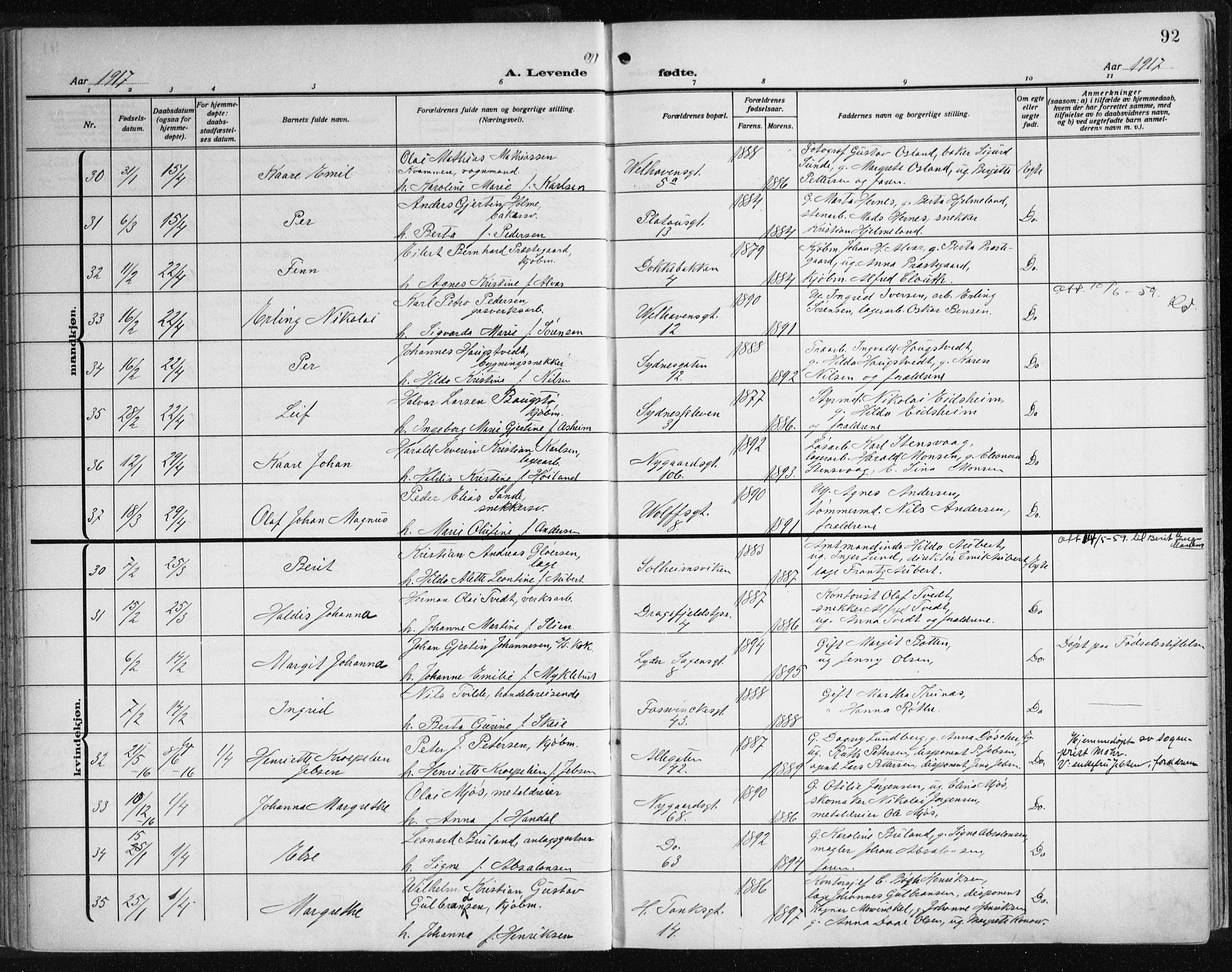 Johanneskirken sokneprestembete, AV/SAB-A-76001/H/Haa: Parish register (official) no. A 3, 1913-1934, p. 92