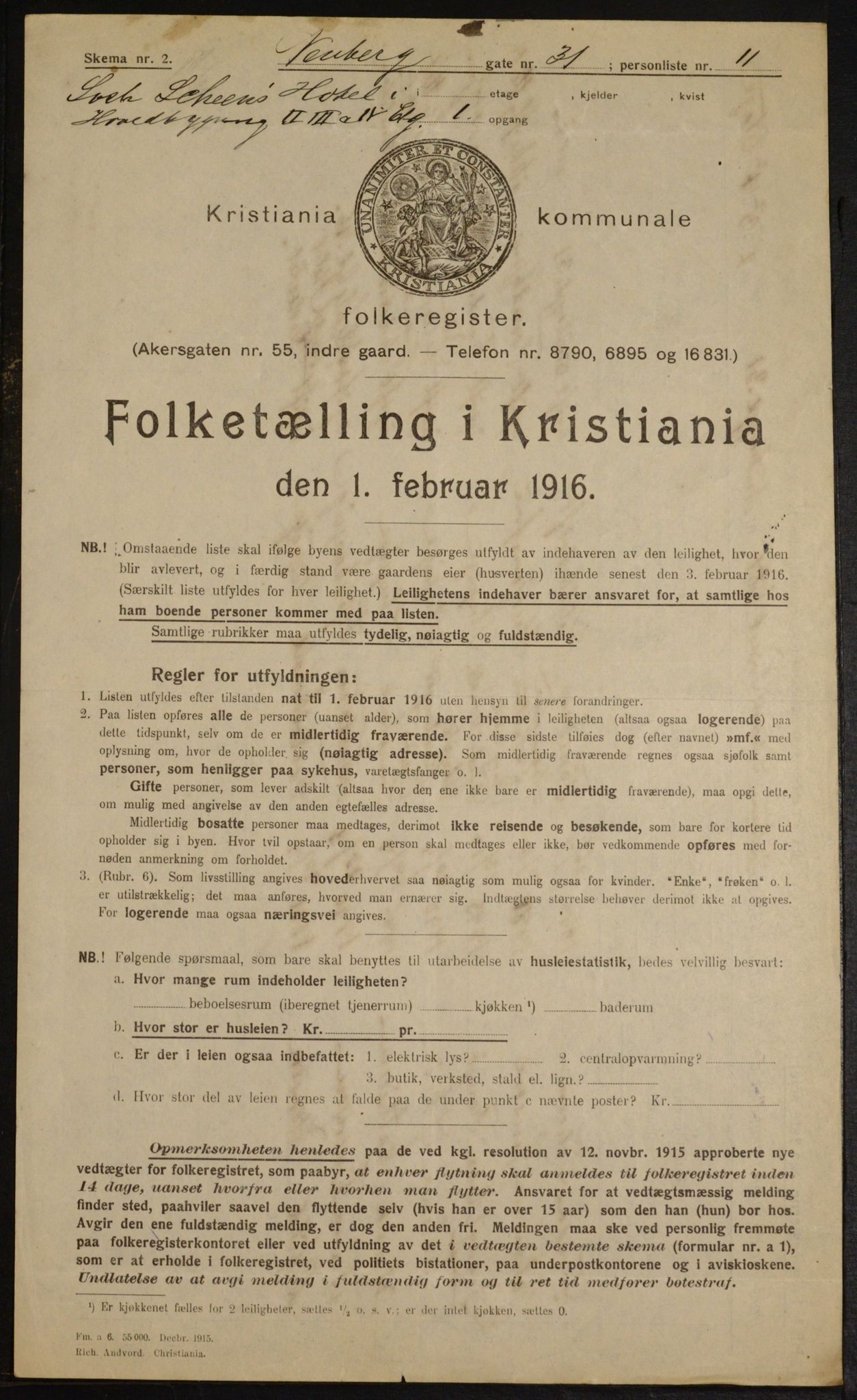 OBA, Municipal Census 1916 for Kristiania, 1916, p. 71870