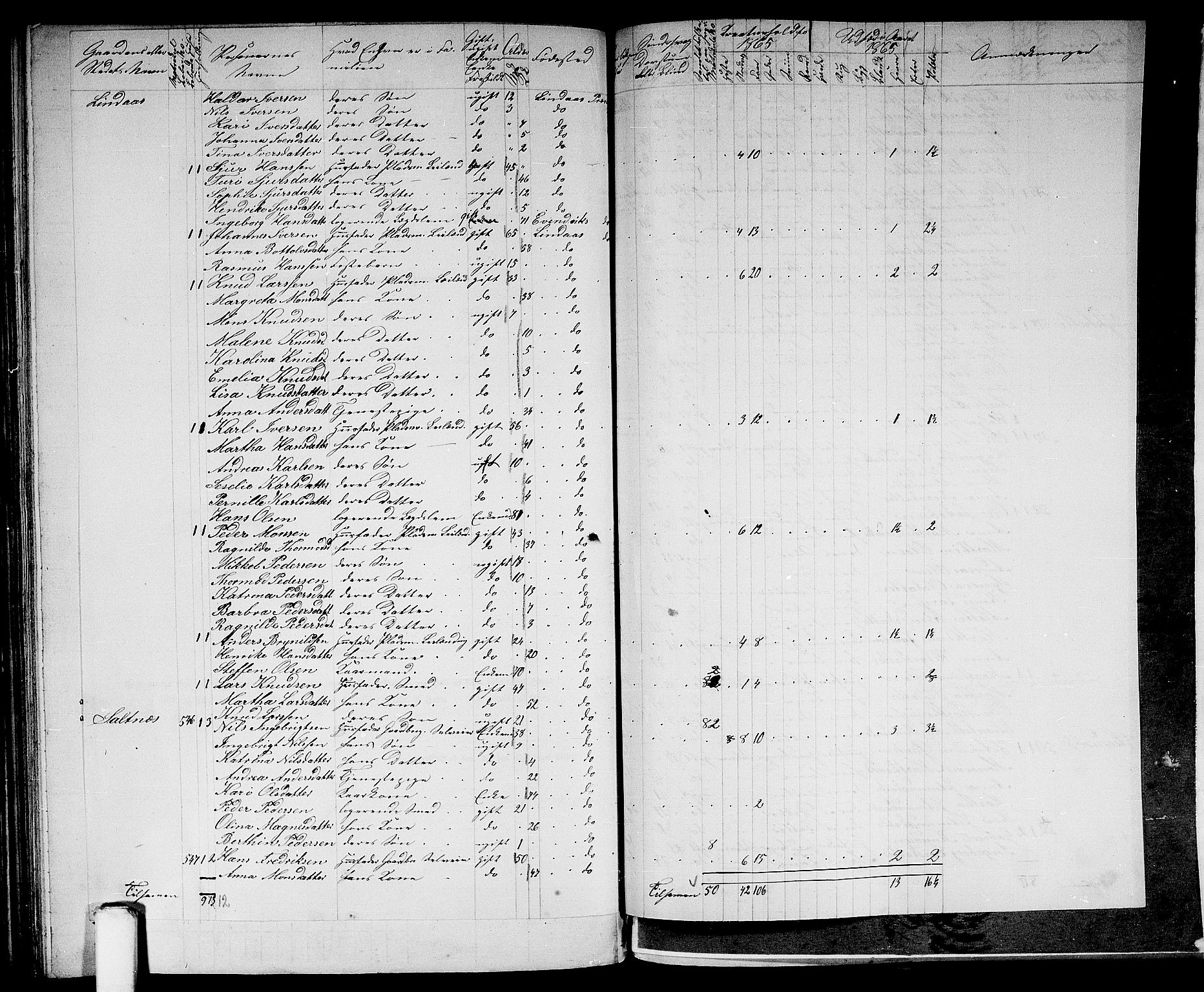 RA, 1865 census for Lindås, 1865, p. 208