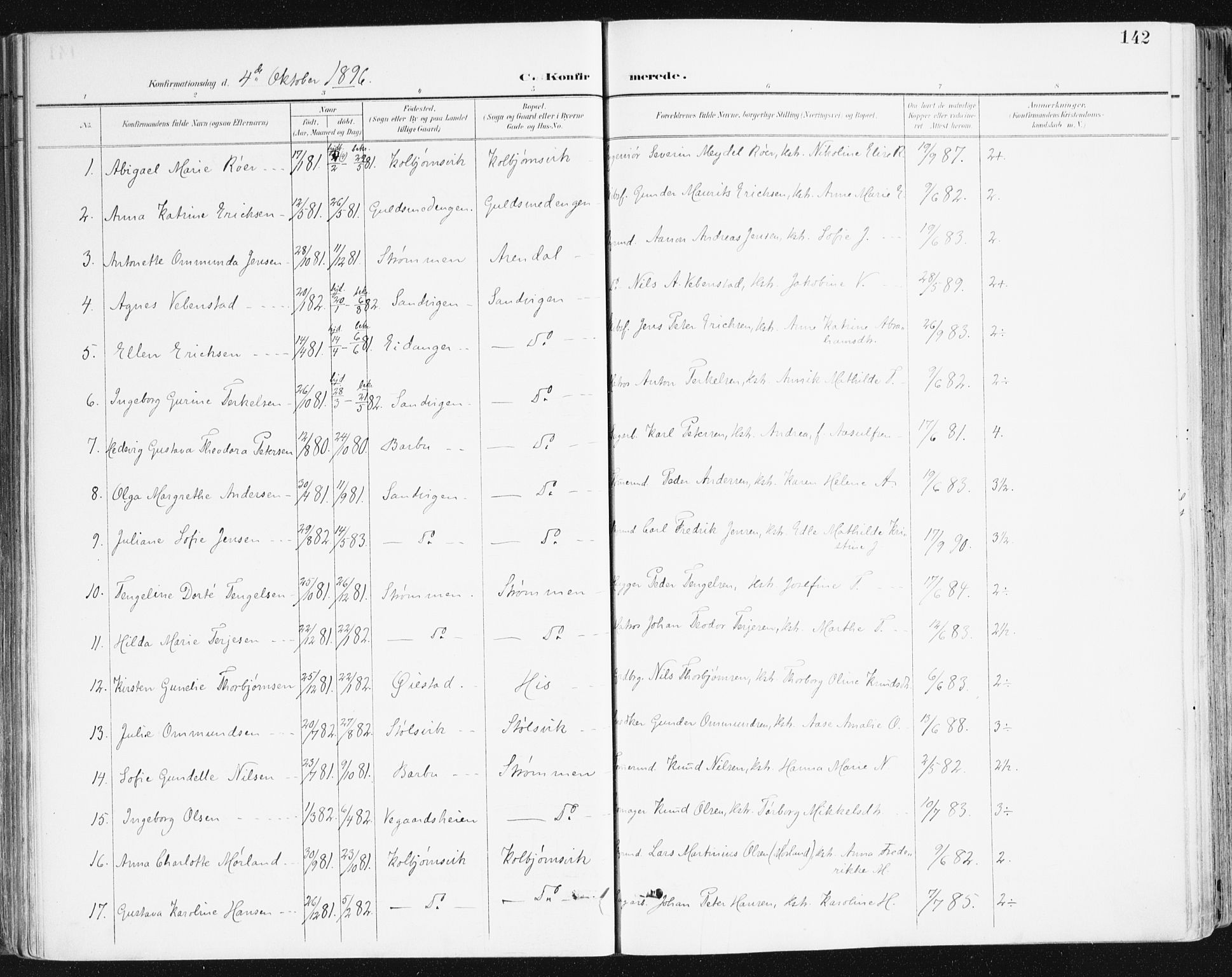 Hisøy sokneprestkontor, AV/SAK-1111-0020/F/Fa/L0004: Parish register (official) no. A 4, 1895-1917, p. 142