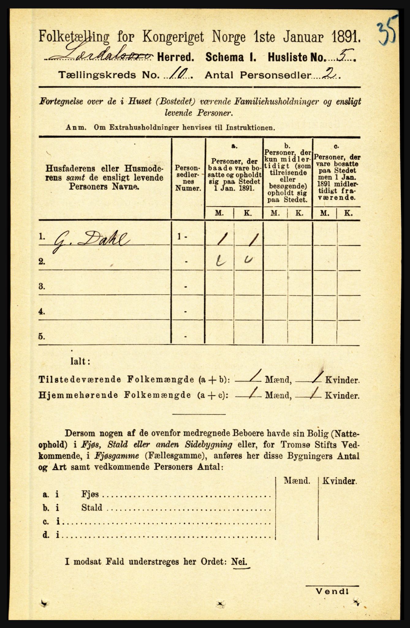 RA, 1891 census for 1422 Lærdal, 1891, p. 1629