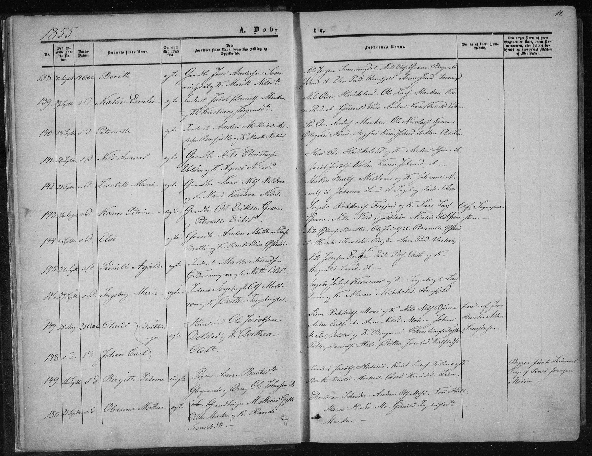 Ministerialprotokoller, klokkerbøker og fødselsregistre - Nordland, SAT/A-1459/820/L0293: Parish register (official) no. 820A14, 1855-1865, p. 11