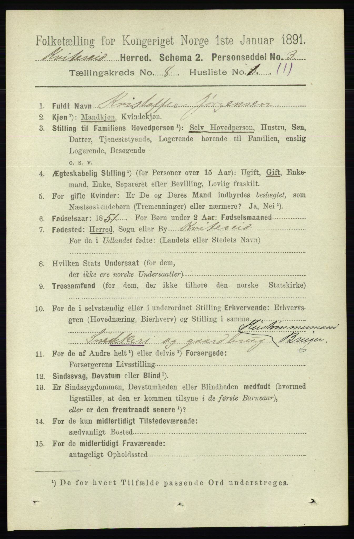 RA, 1891 census for 0829 Kviteseid, 1891, p. 1606