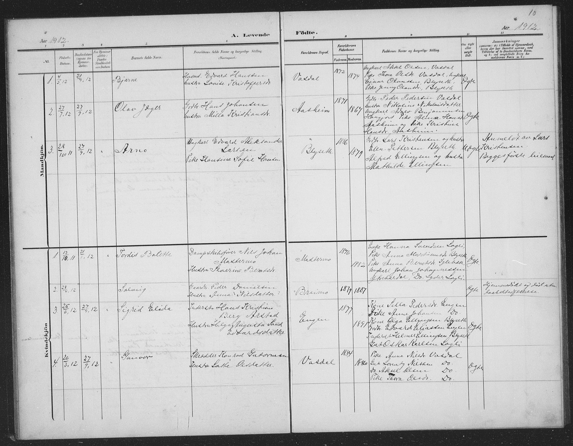 Ministerialprotokoller, klokkerbøker og fødselsregistre - Nordland, AV/SAT-A-1459/833/L0502: Parish register (copy) no. 833C01, 1906-1934, p. 10