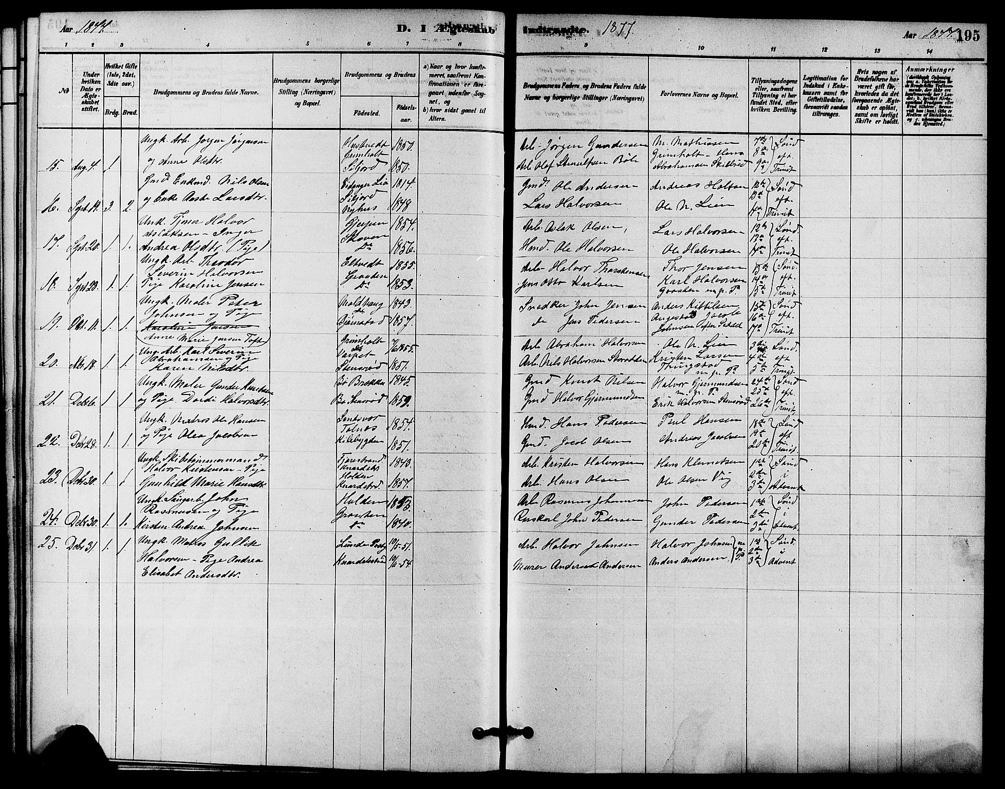 Solum kirkebøker, SAKO/A-306/F/Fa/L0009: Parish register (official) no. I 9, 1877-1887, p. 195