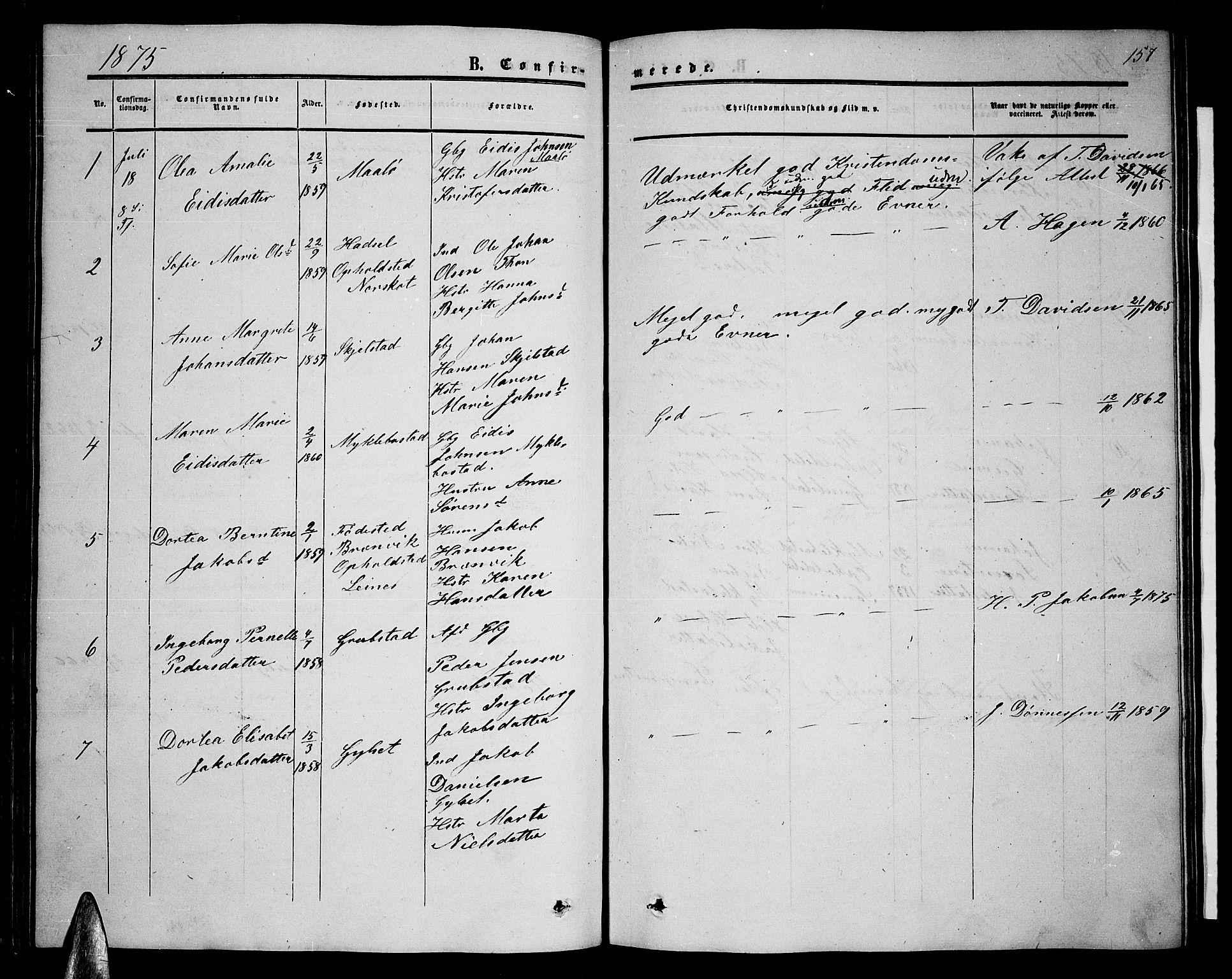 Ministerialprotokoller, klokkerbøker og fødselsregistre - Nordland, SAT/A-1459/857/L0827: Parish register (copy) no. 857C02, 1852-1879, p. 157