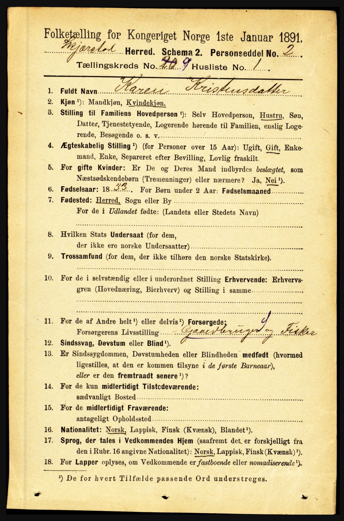 RA, 1891 census for 1842 Skjerstad, 1891, p. 3330