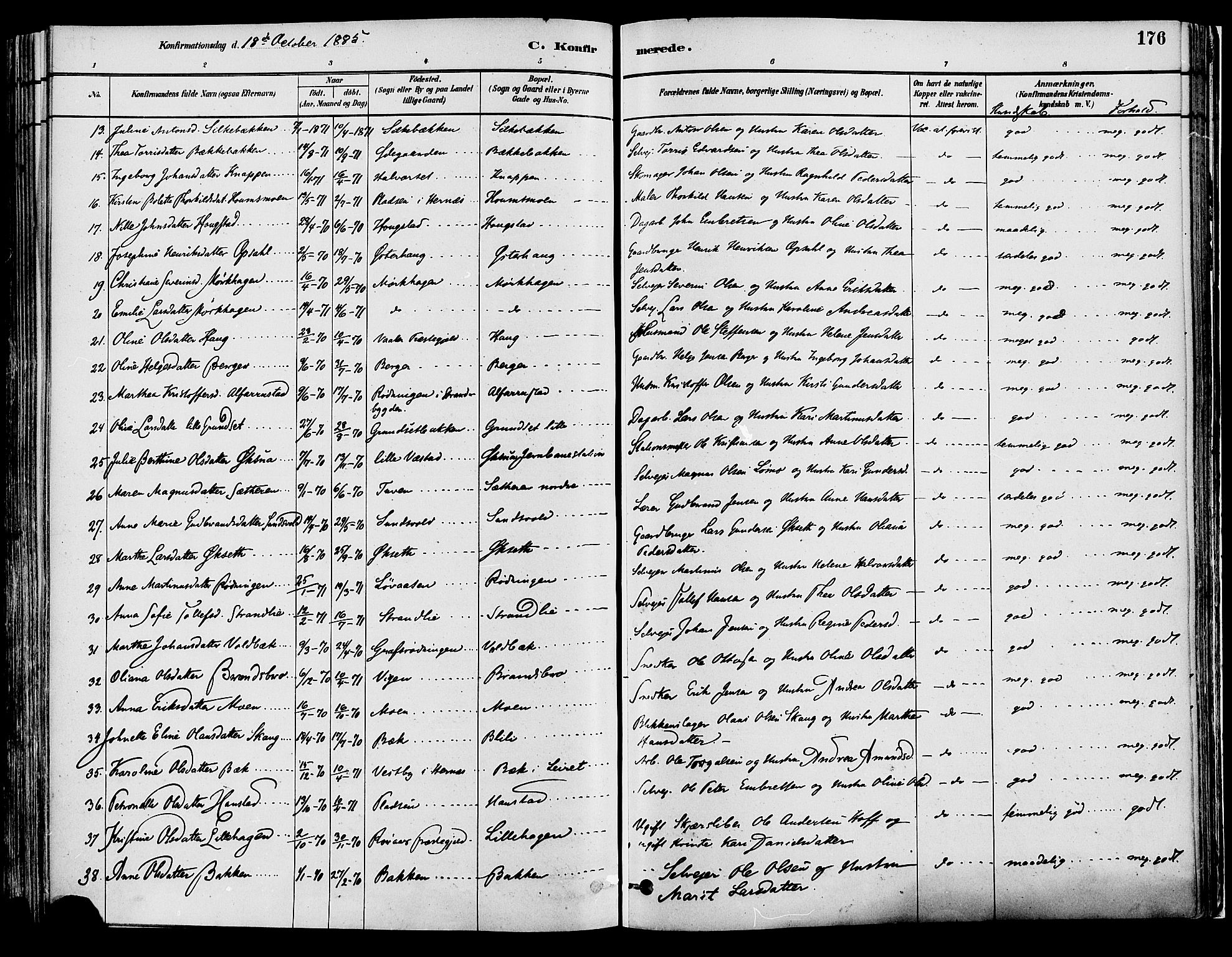 Elverum prestekontor, SAH/PREST-044/H/Ha/Haa/L0013: Parish register (official) no. 13, 1880-1890, p. 176