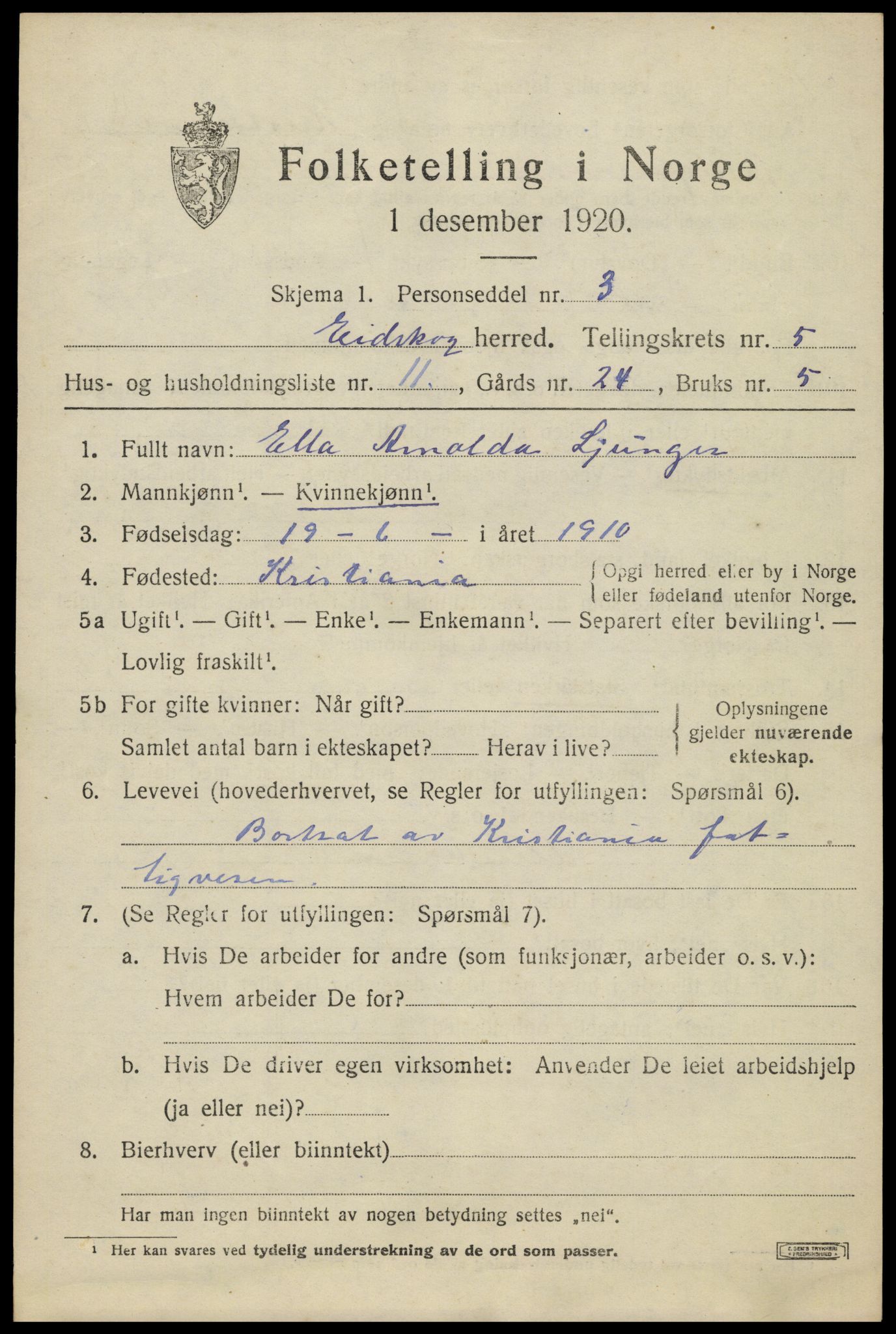 SAH, 1920 census for Eidskog, 1920, p. 5893