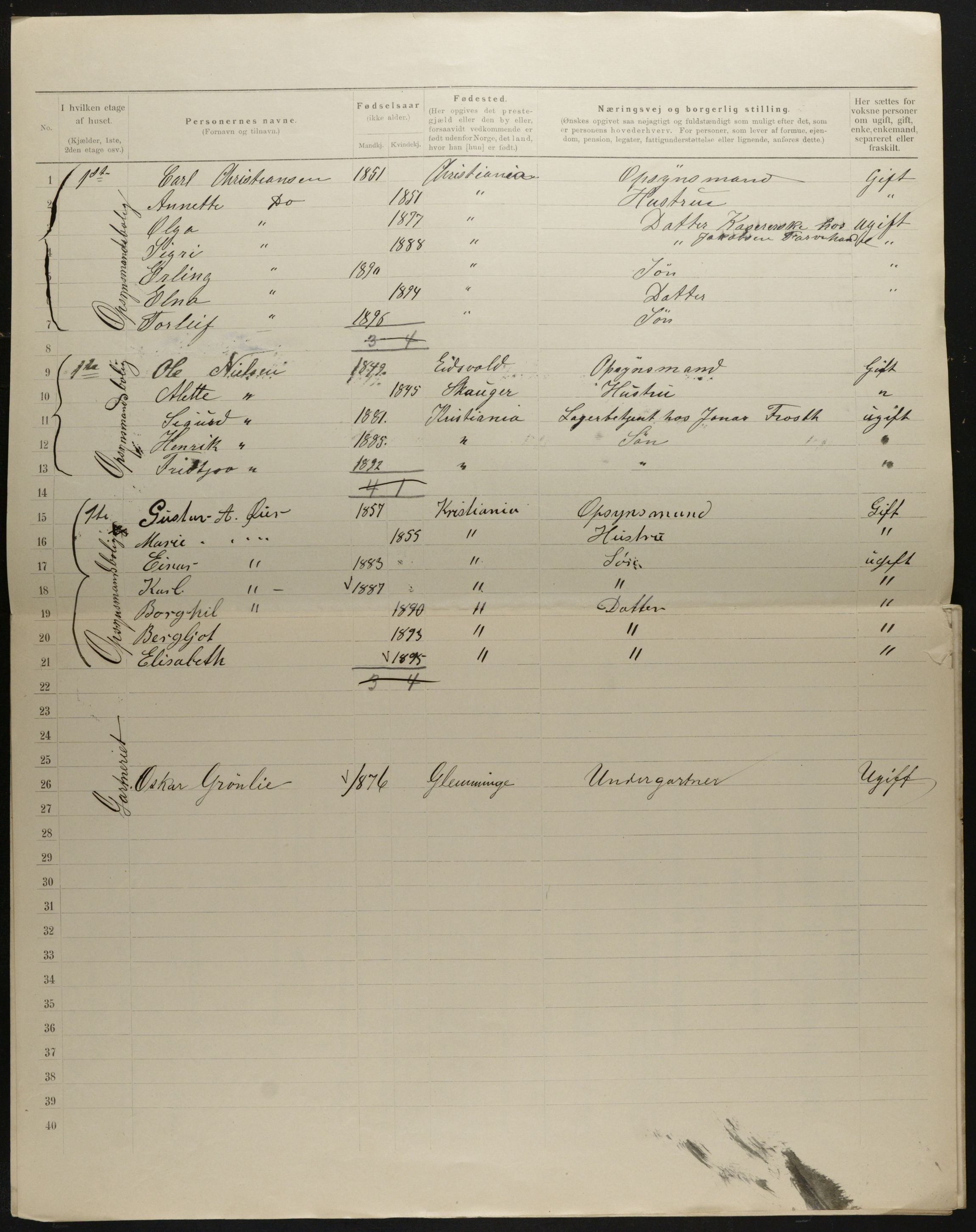 OBA, Municipal Census 1901 for Kristiania, 1901, p. 2633