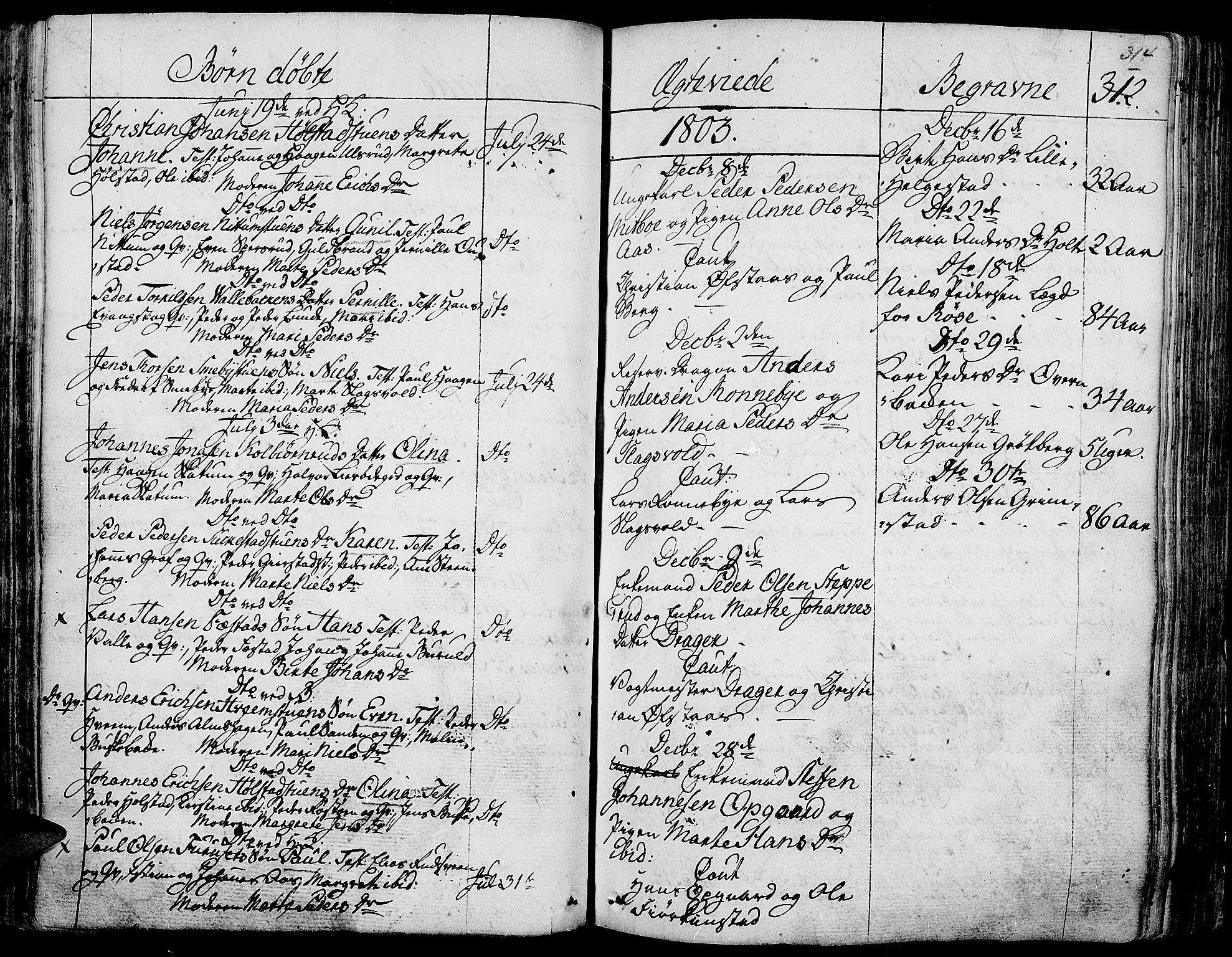 Toten prestekontor, SAH/PREST-102/H/Ha/Haa/L0007: Parish register (official) no. 7, 1794-1809, p. 314