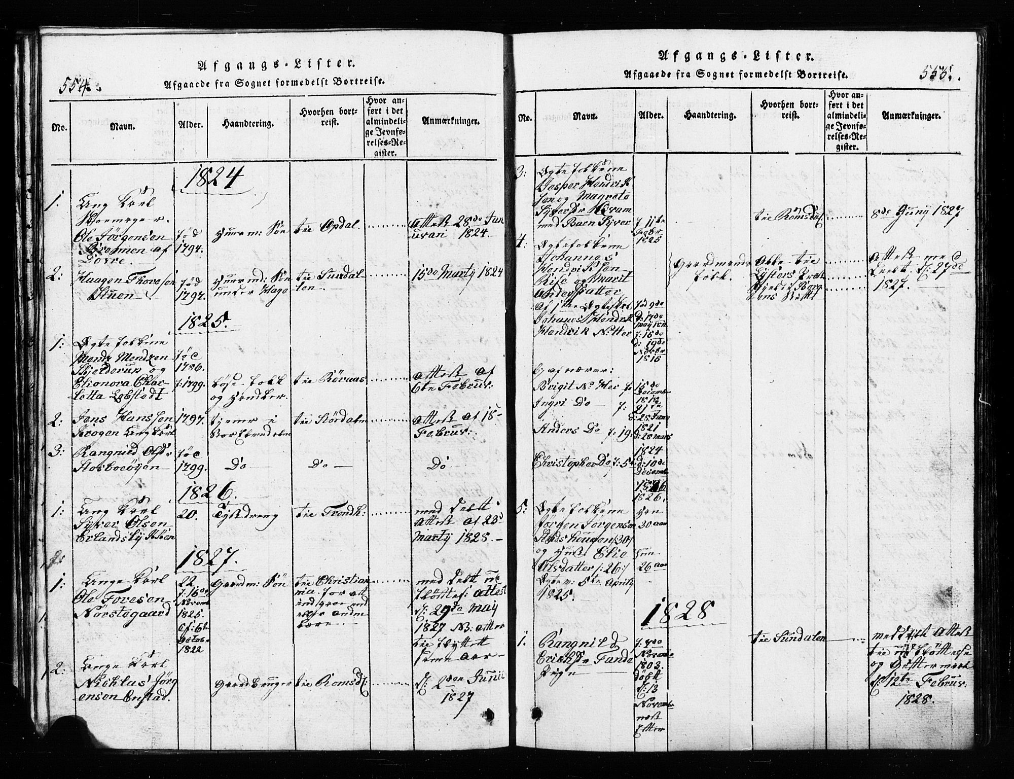 Lesja prestekontor, SAH/PREST-068/H/Ha/Hab/L0001: Parish register (copy) no. 1, 1820-1831, p. 554-555