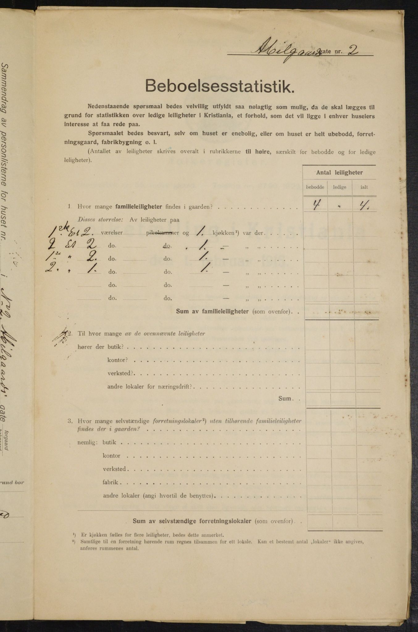 OBA, Municipal Census 1915 for Kristiania, 1915, p. 4