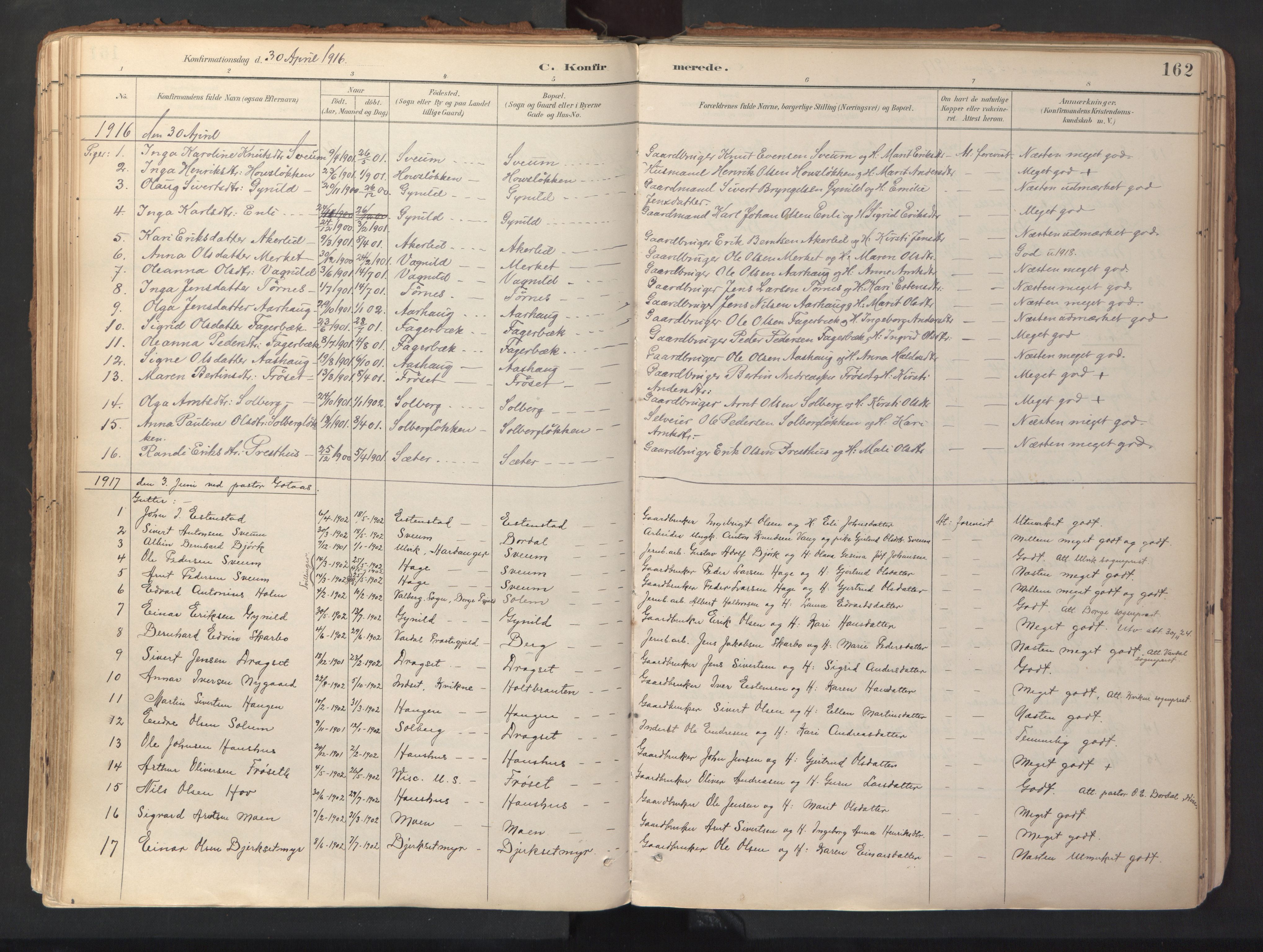 Ministerialprotokoller, klokkerbøker og fødselsregistre - Sør-Trøndelag, SAT/A-1456/689/L1041: Parish register (official) no. 689A06, 1891-1923, p. 162